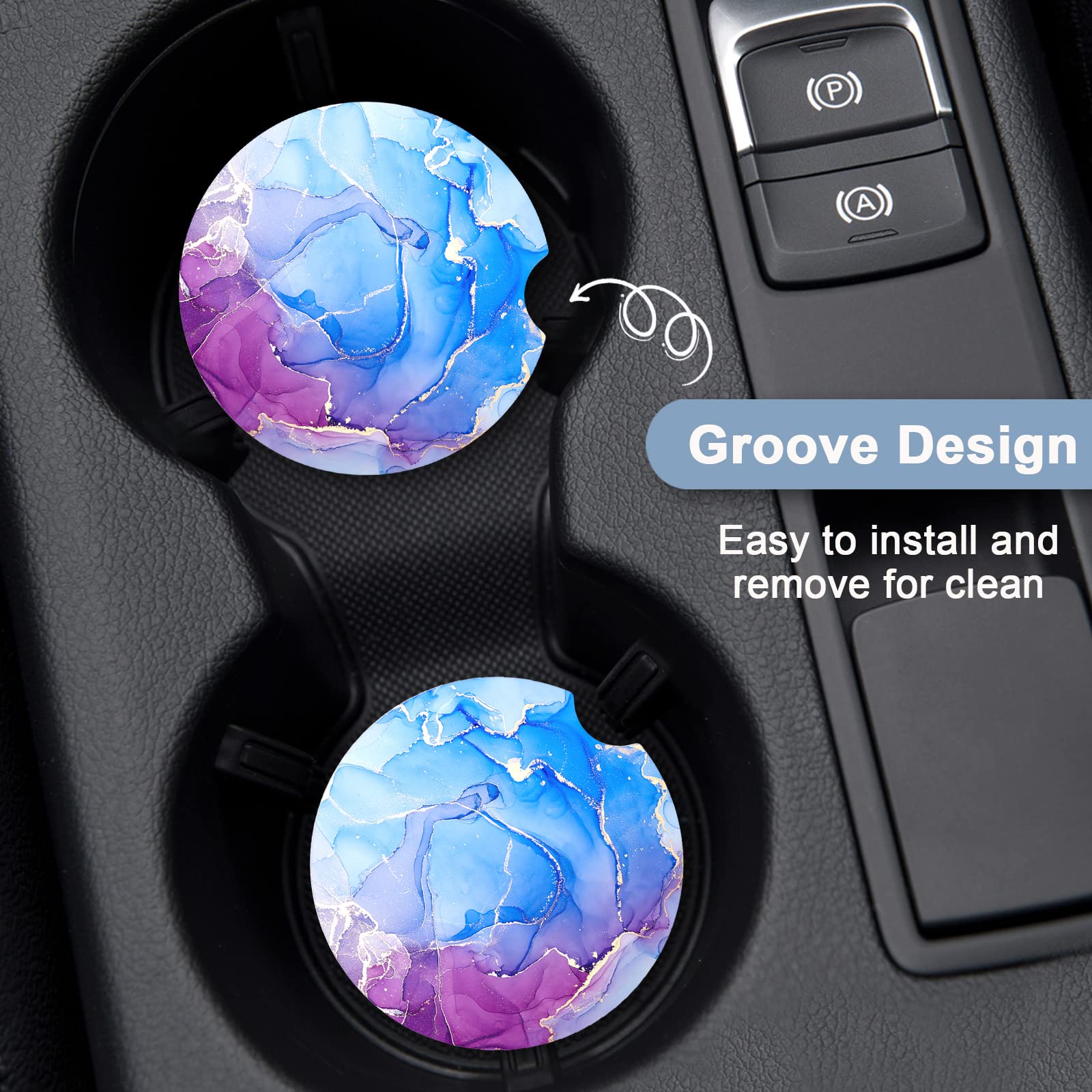 Nipichsha Car Coasters For Cup Holders, 2 Pack Absorbent Ceramic Car Cup Holder Coaster For Drinks, Cute Auto Assecories For Wom