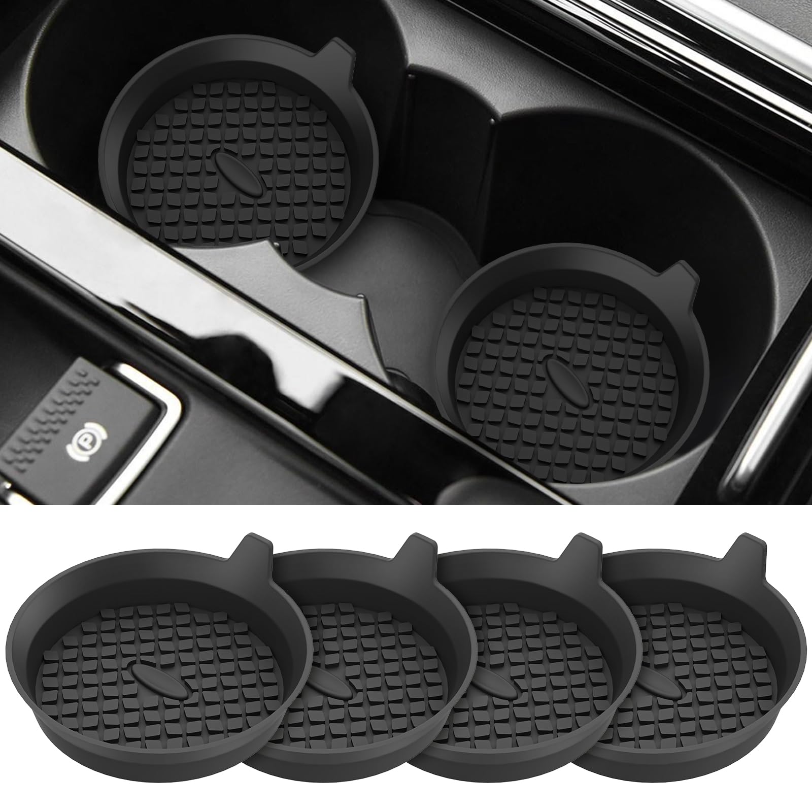 Me.Fan Car Cup Holder Coasters [4 Pack] Silicone Cups Mats, Automotive Universal Non-Slip Recessed Interior Accessories Black