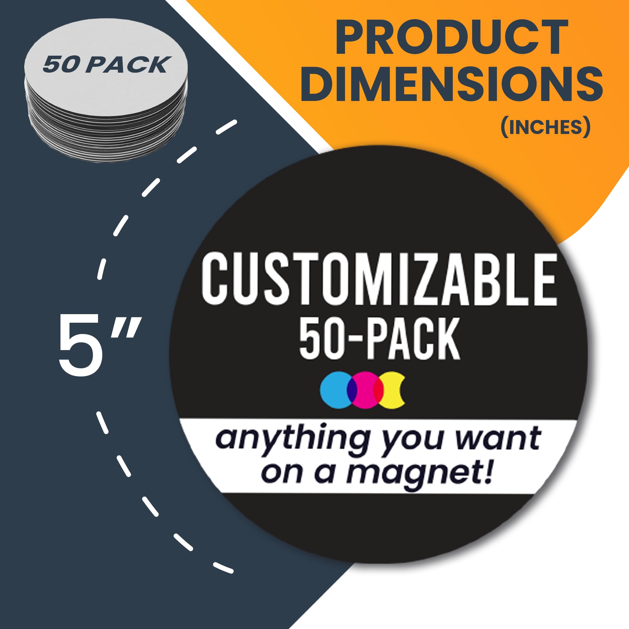 Magnet Me Up Customizable 30 Mil Round Magnet- 5   , 50 Pk Weatherproof Car Magnet For Businesses, Sports Teams, Fundraisers & P