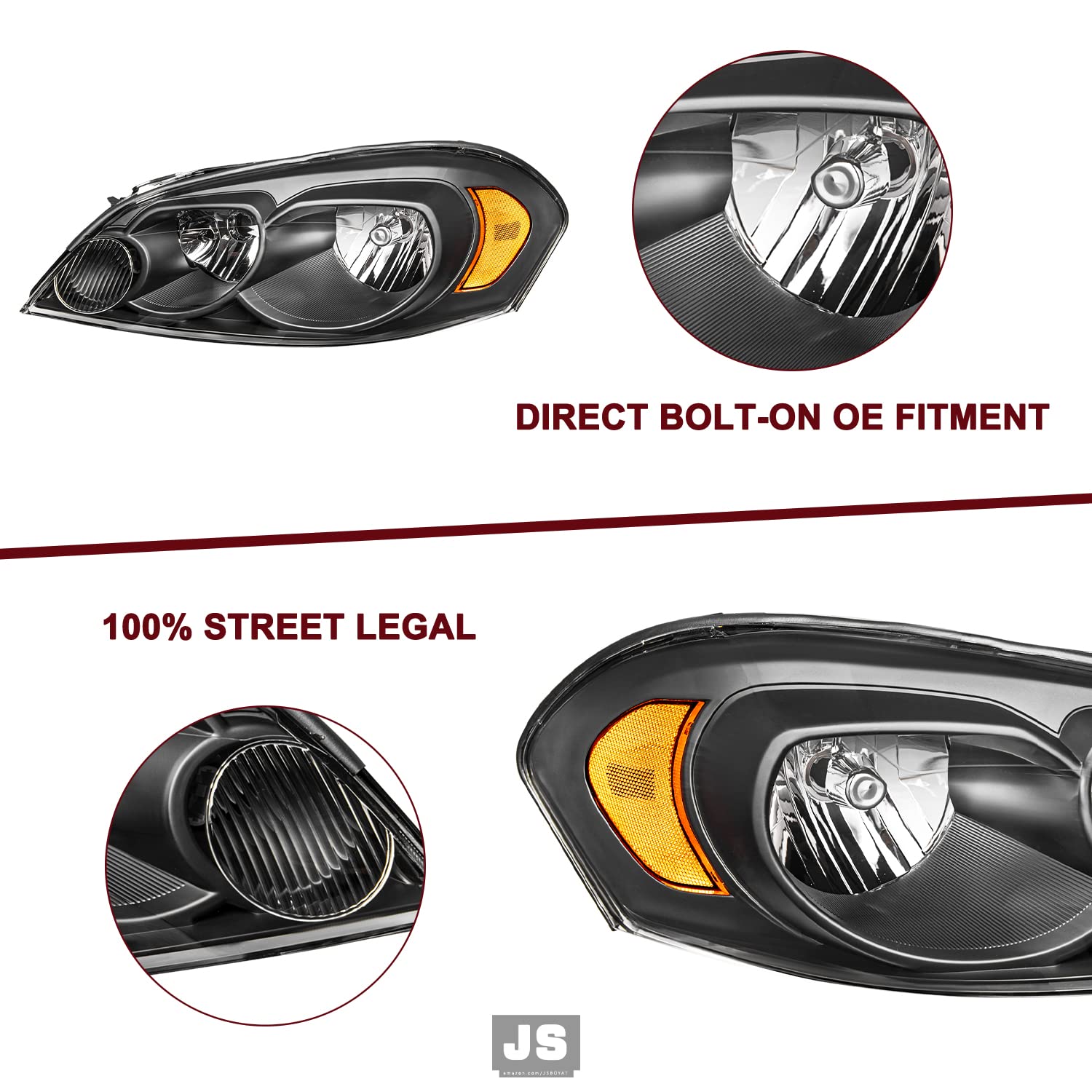 Jsboyat Headlight Assembly Fit For 2006-2013 Chevy Impala / 2006-2007 Chevy Monte Carlo / 2014-2016 Chevy Impala Limited Driver