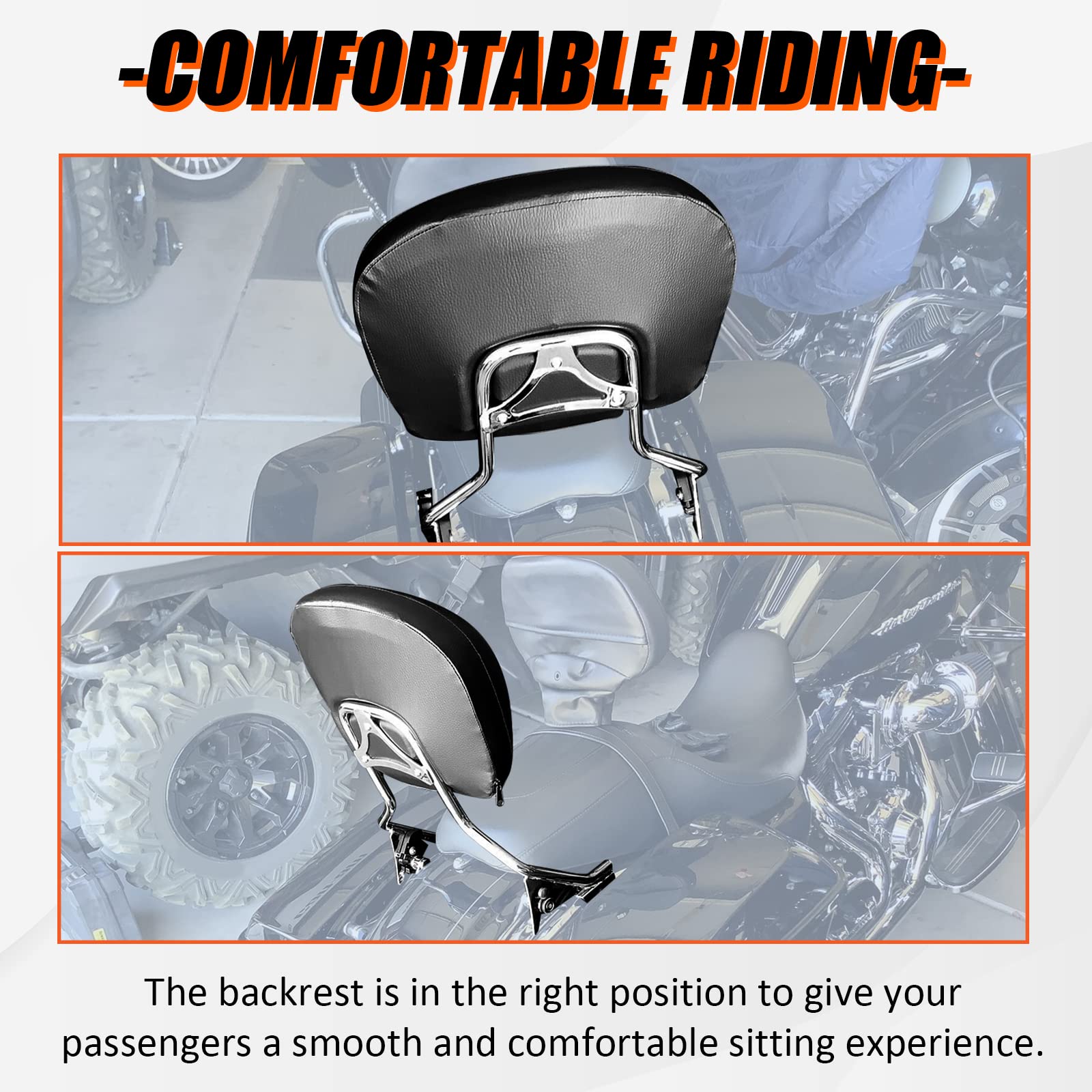 Detachable Sissy Bar with Backrest Pad Chrome Compatible with 2009-2023 Harley Touring (NEED DOCKING HARDWARE)