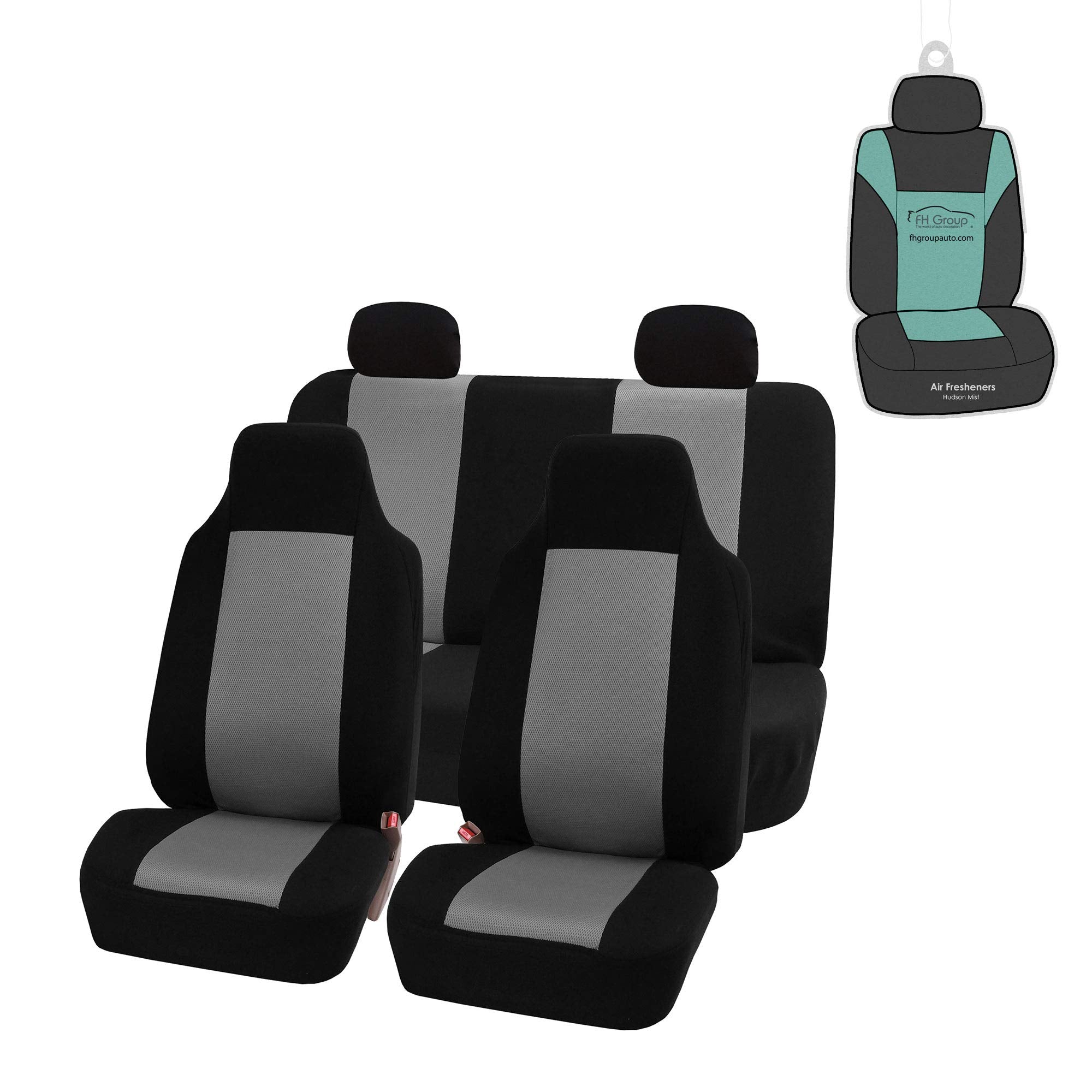 FH Group Full Set Car Seat Covers Classic Cloth Universal Fit Gray Seat Covers,Washable High Back Combo Small Car Seat Cover Des