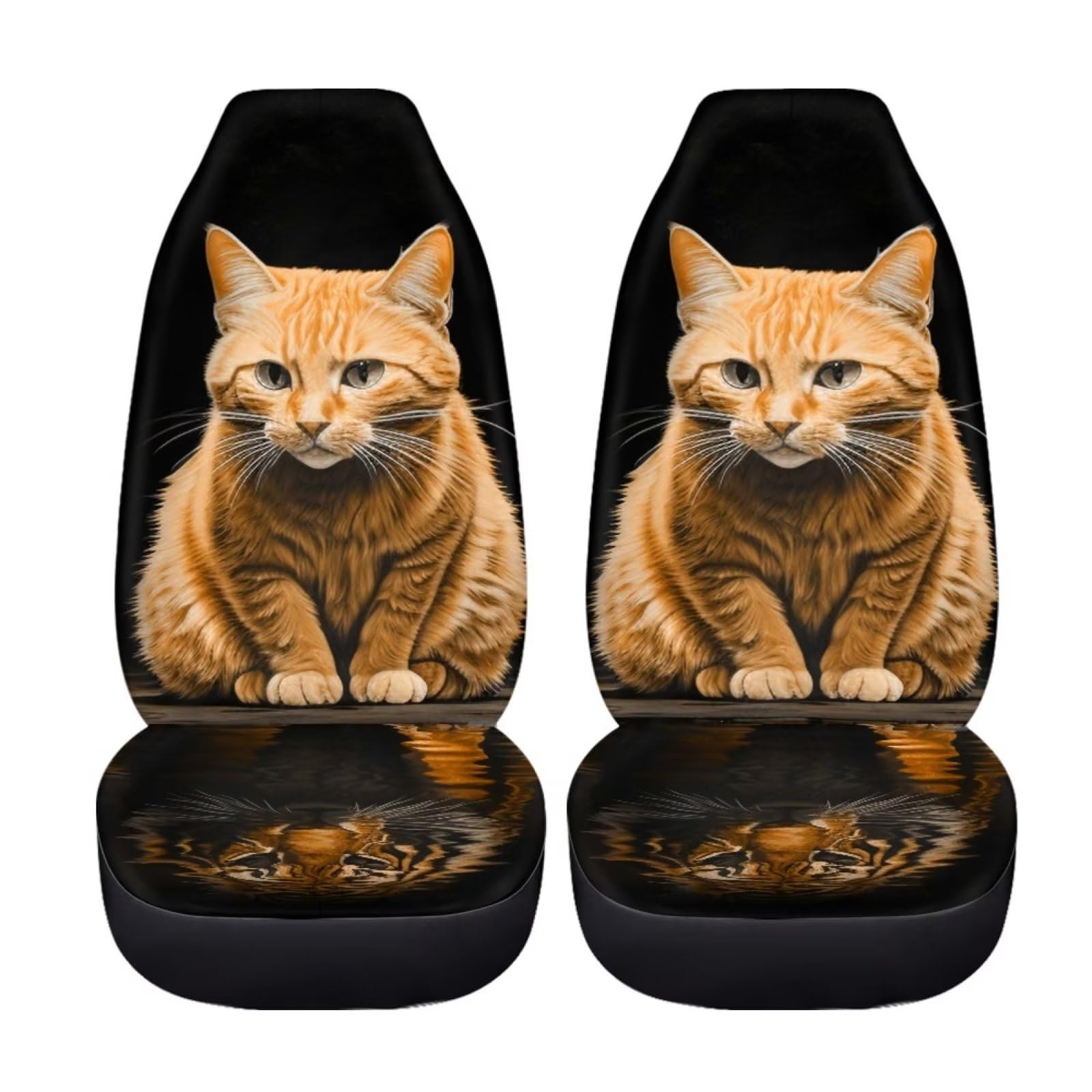 Bigcarjob 2 Pcs Animal Car Seat Cover Set For Front Only,Funny Cat And Tiger Print Vehicle Bucket Seat Cushion Pads Auto Seat Pr