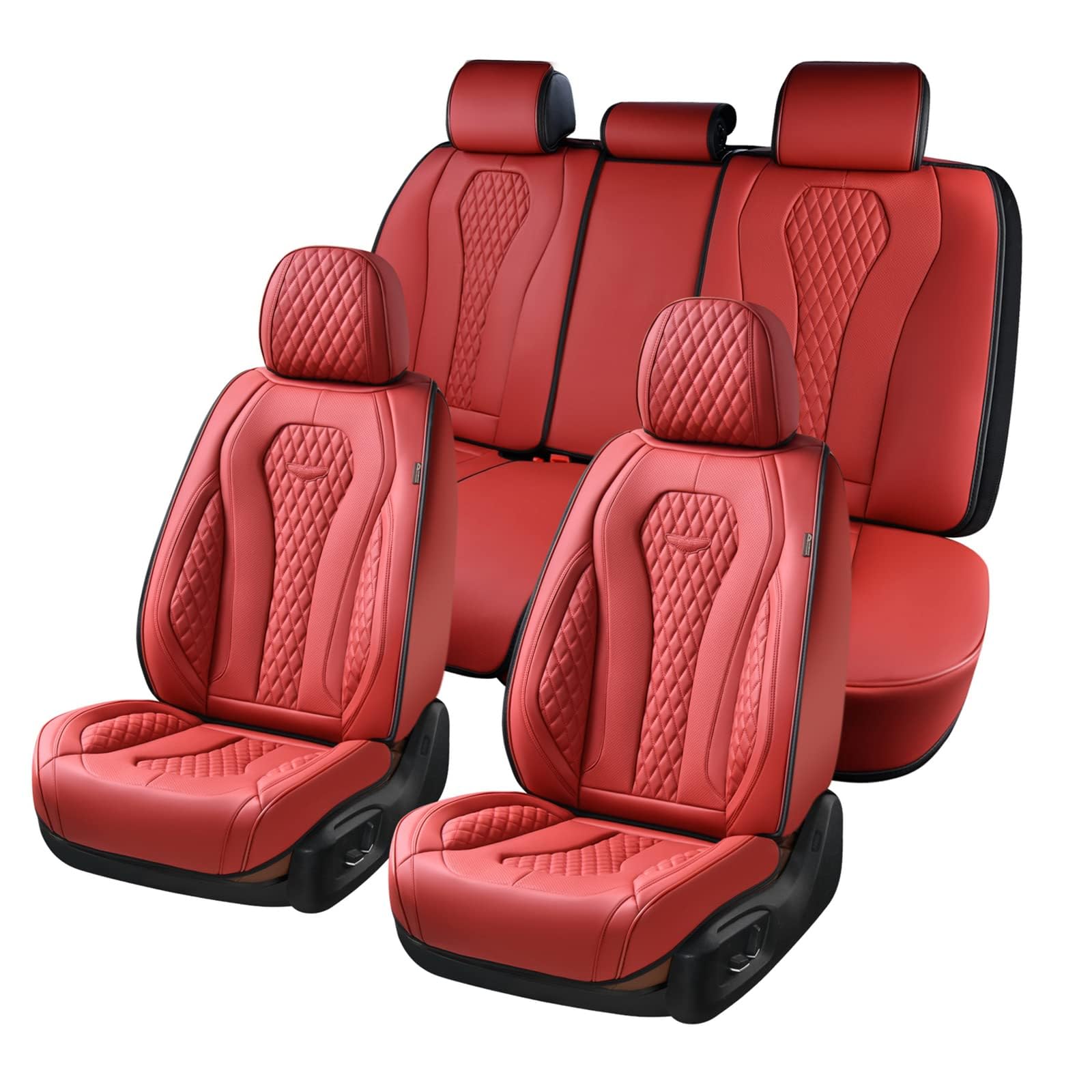 Coverado Leather Seat Covers Full Set, 5 Seats Universal Waterproof Luxury Leatherette Cushions For Cars, Front And Rear Seat Pr