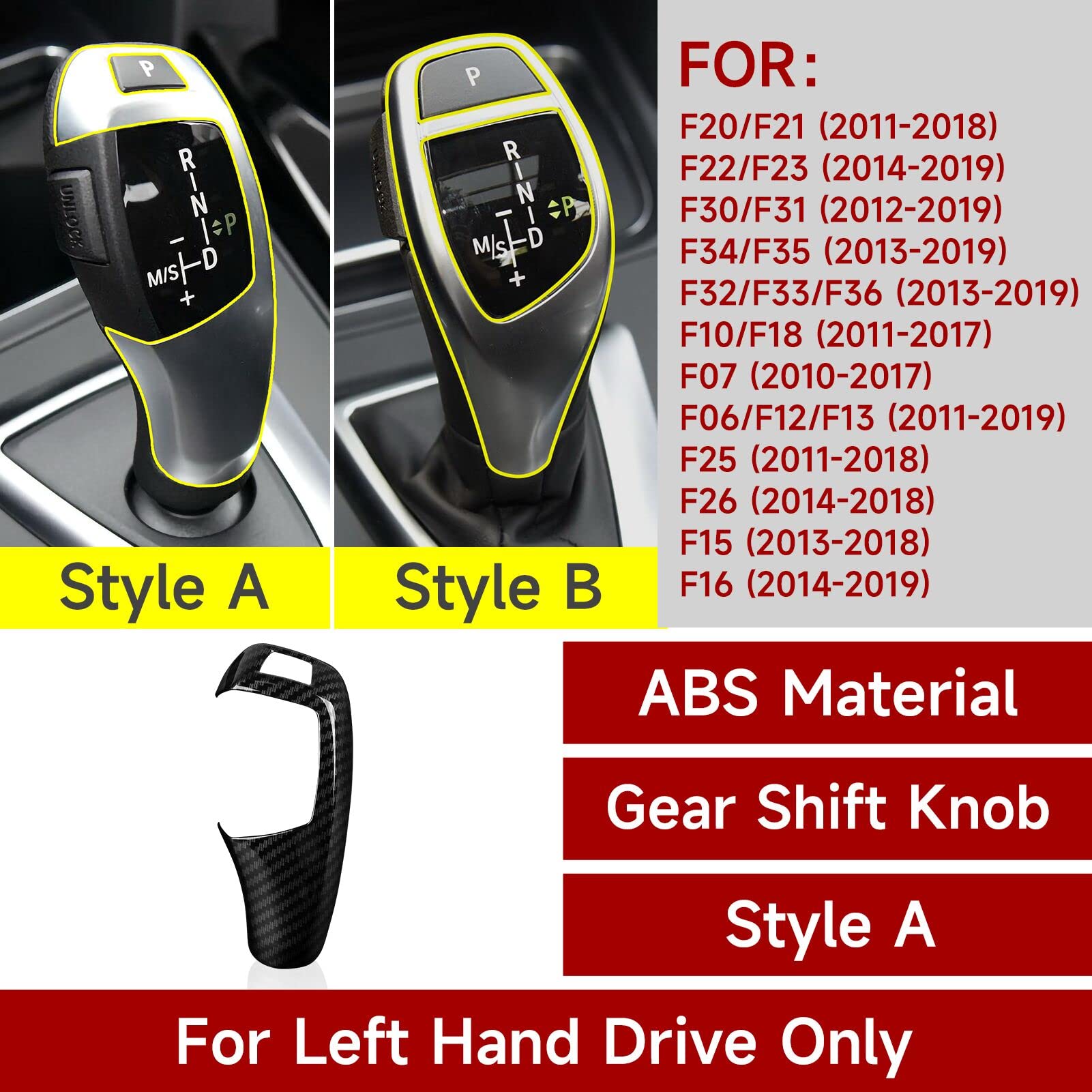 Hengyueshang Car Sticker Decal Gear Shift Knob Cover Carbon Color Abs Trim Fits For Bmw F20 F21 F22 F23 F30 F31 F32 F33 F34 F35 F36 F07 F10 F12 F13 F15 F16 F25 F26 Accessories (Style A)