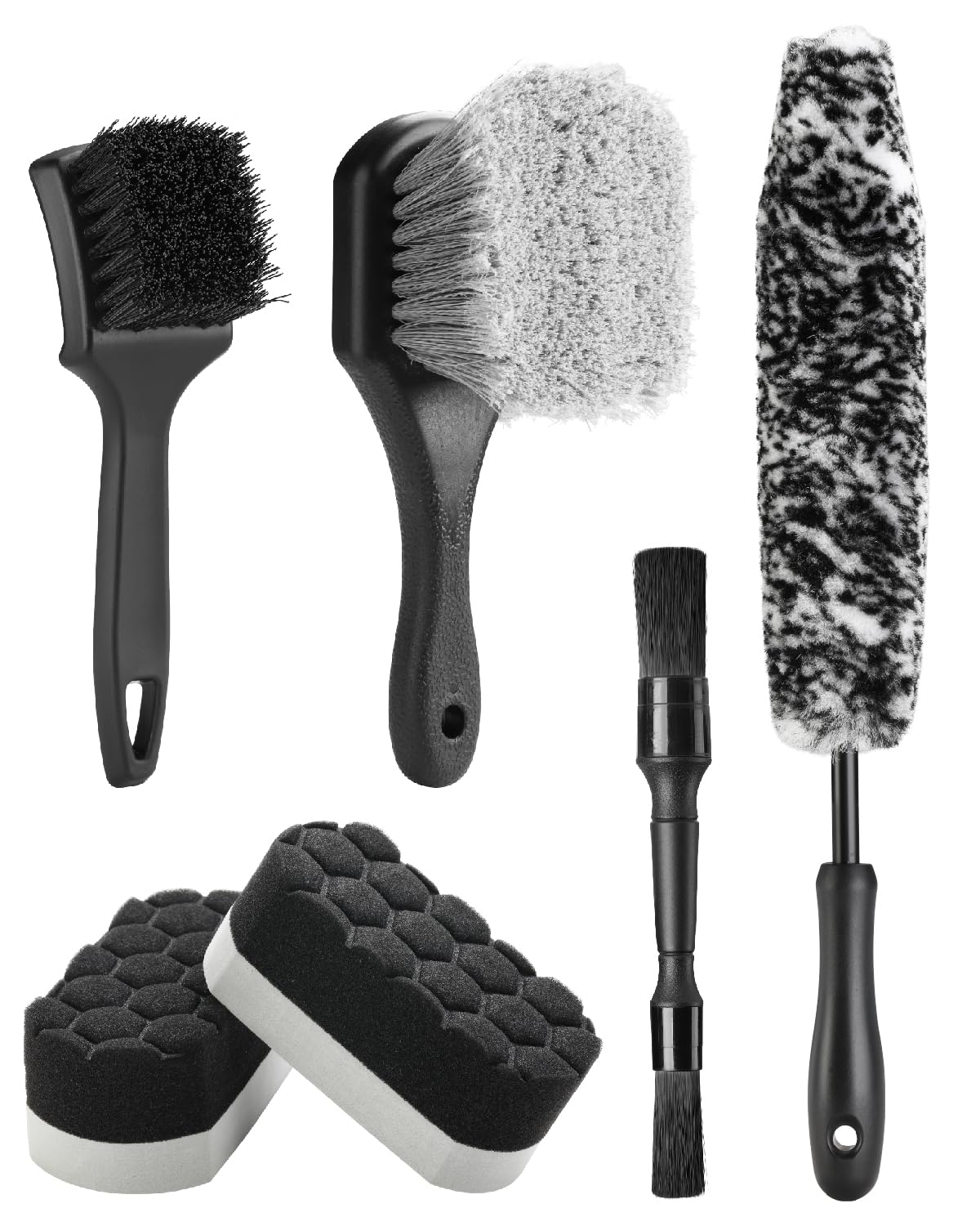 Fantasticlean 6PCS Car Wheel Cleaning Pro Kit, Tire Brush, Soft-bristled Rim Brush, Microfiber Bendable Brush, Double-Ended Deta