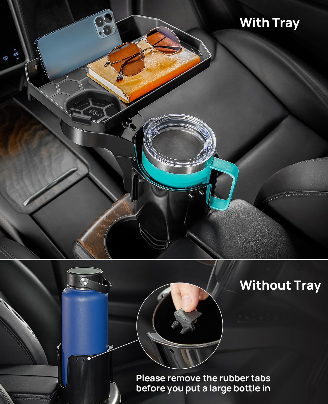 Joytutus Car Cup Holder Expander, Automotive Cup Attachable Tray With 360° Rotation,Large Cup Holder Adapt Most Regular Cups With 18-40 Oz, Fit In 2.75-3.25 Inch Car Holder