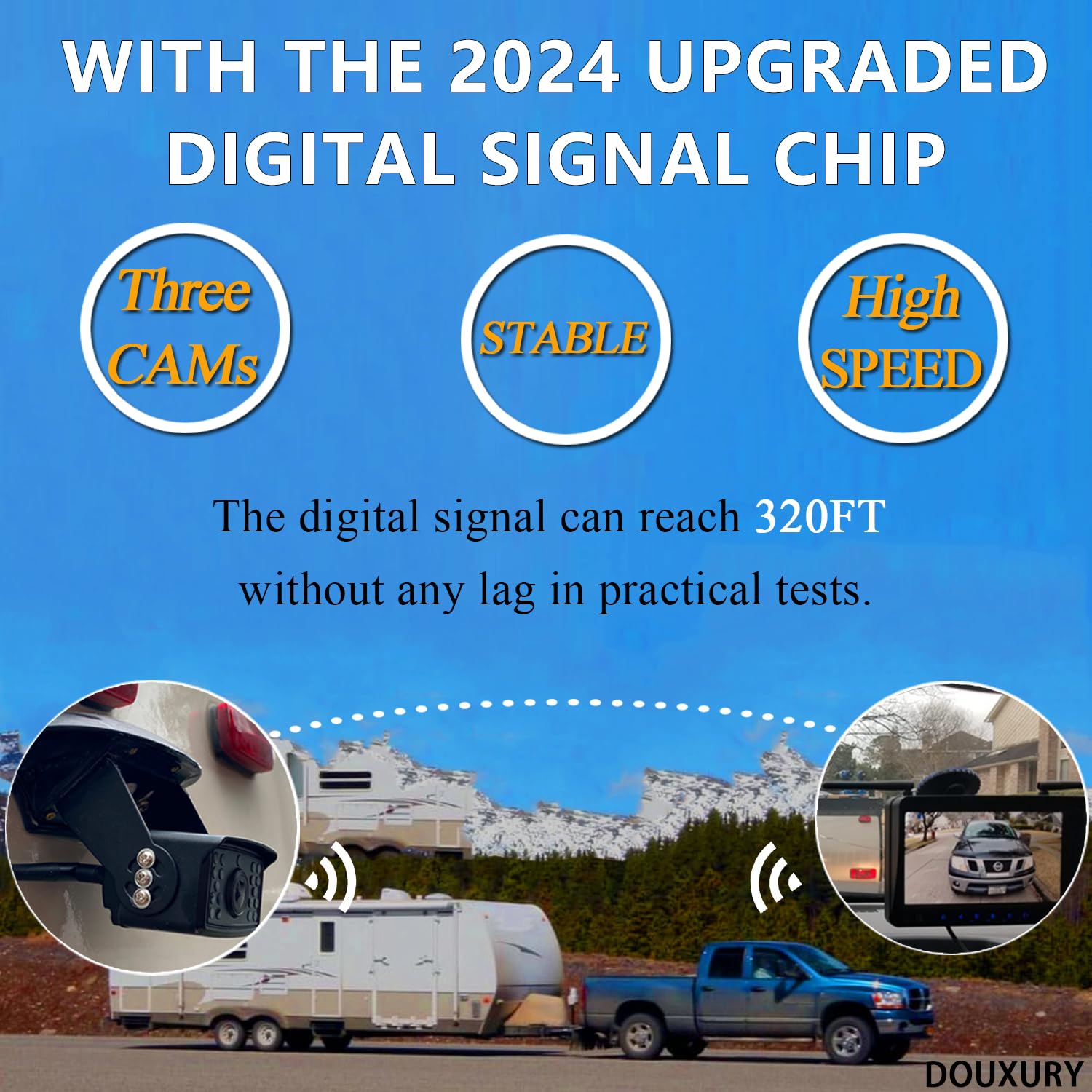 Wireless Backup Camera For Rv Truck Trailer Camper Bus 5Th Wheel 3 Rear/Side View Cameras 1080P 4-Split 7'' Screen With Adapter