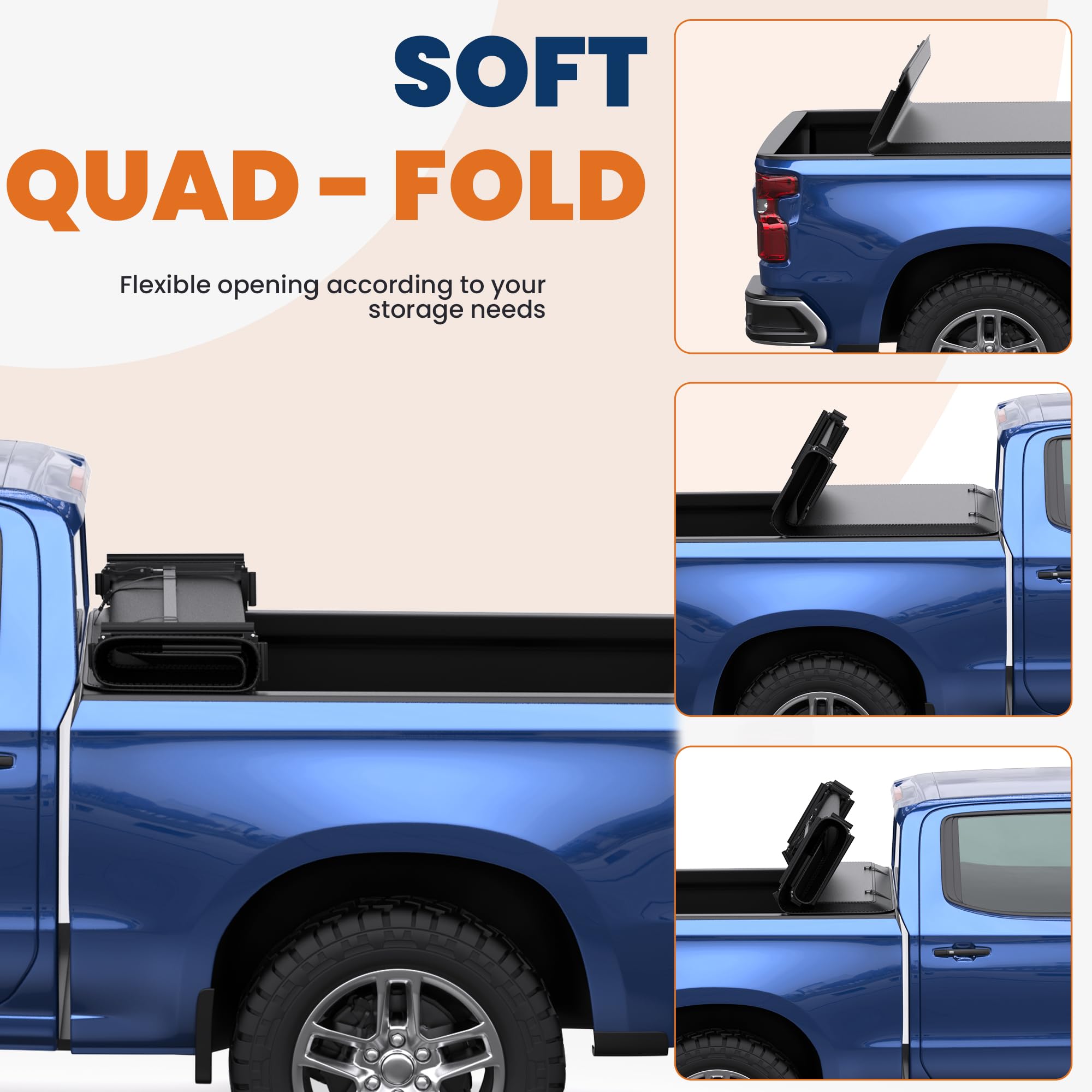 KUIPERAUTO Soft Quad 6.5FT Truck Bed Tonneau Cover Compatible for 2007-2013 Chevy Silverado 1500 / GMC Sierra 1500-78 Inch