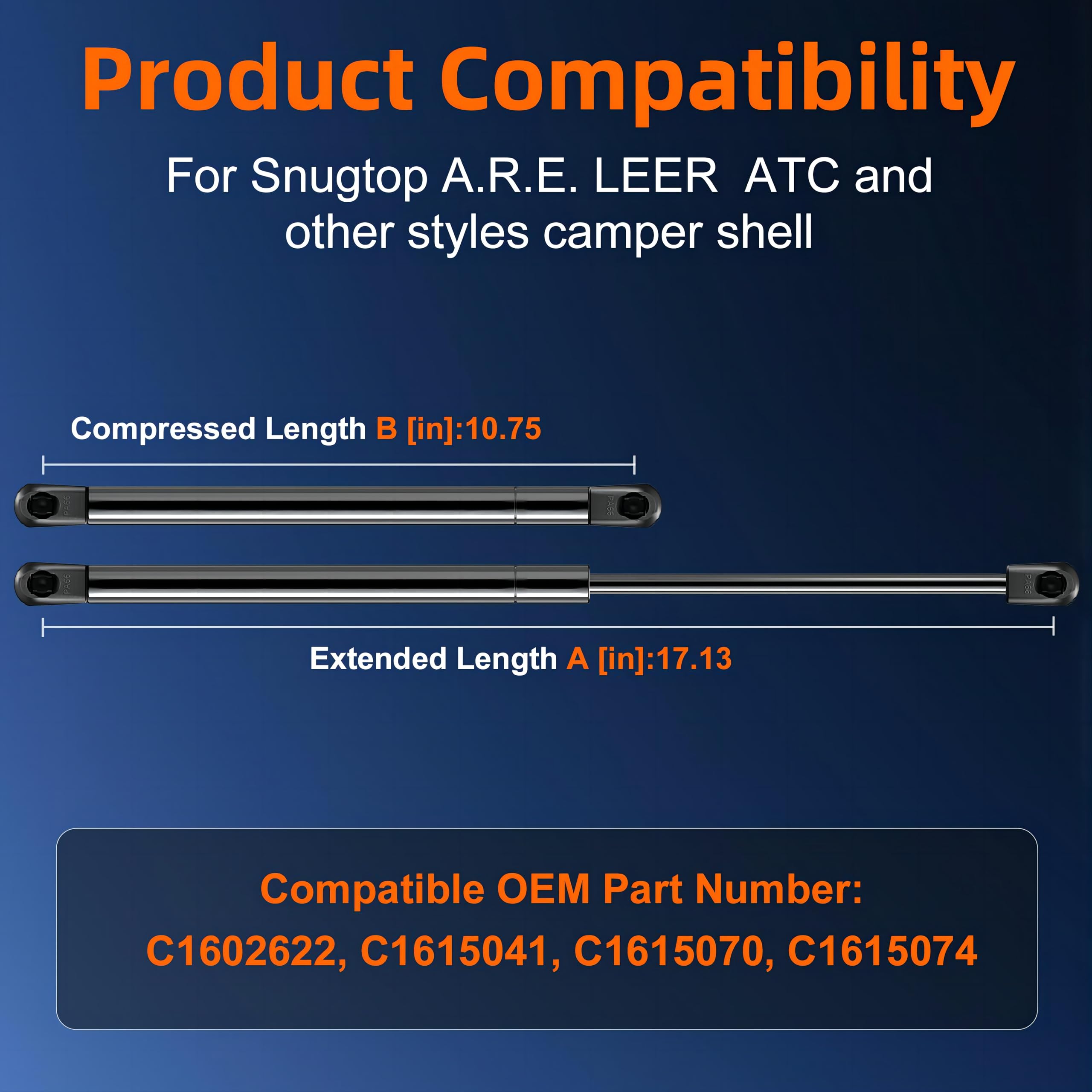 Euplokeer C16-02622 Gsni-5200-30 17In 28Lb/125N Gas Shock Strut Lift Support For Leer Are Camper Shell Window, 4423 Snugtop Truc