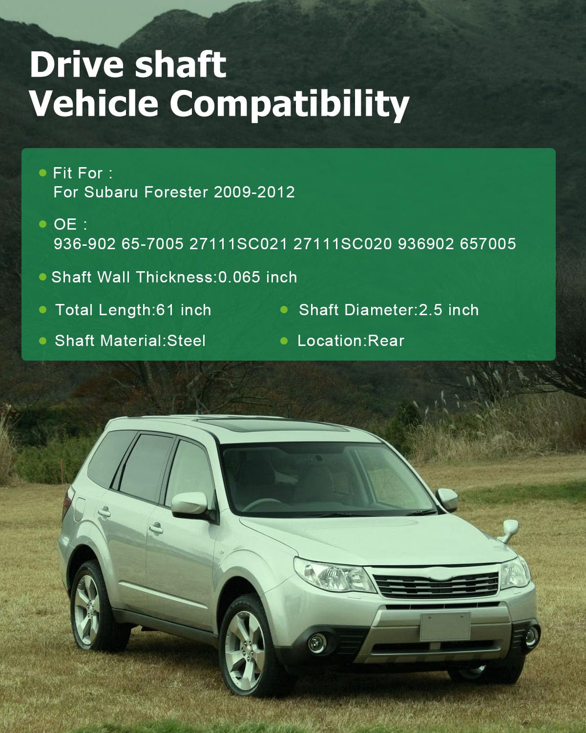 Scitoo 61'' Rear Drive Shaft Assembly Propeller Shaft Compatible For Subaru Forester 2.5L 2009-2012 936-902 65-7005 27111Sc021 2