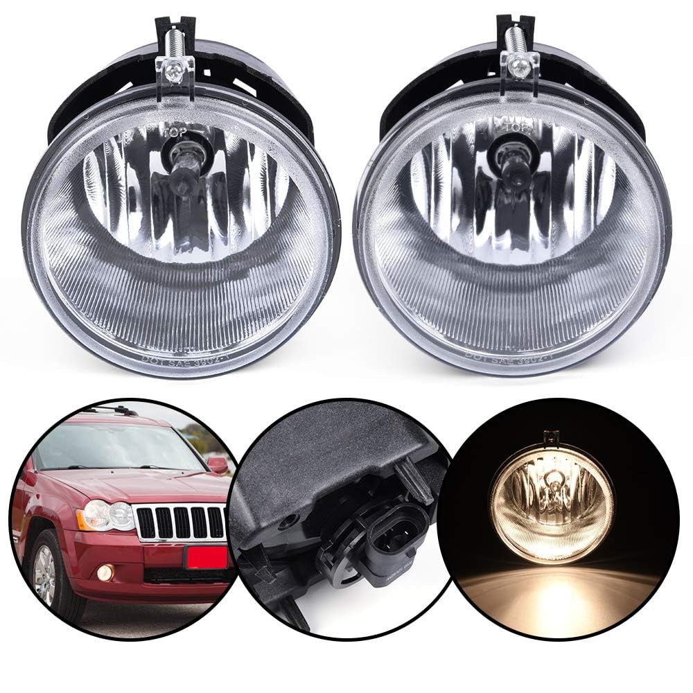 G-Plus Front Bumper Fog Lights W/Bulb Compatible With Jeep Grand Cherokee 2005 2006 2007 2008 2009 2010/Fit Jeep Commander 2006-