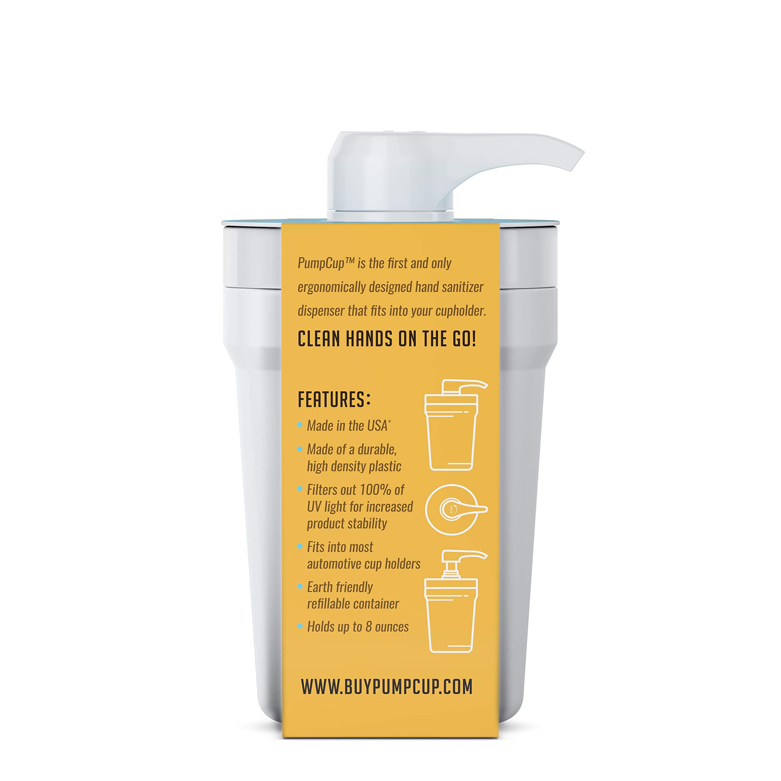 PumpCup Portable Hand Sanitizer Dispenser for Car Cup Holders (Smiley Face)