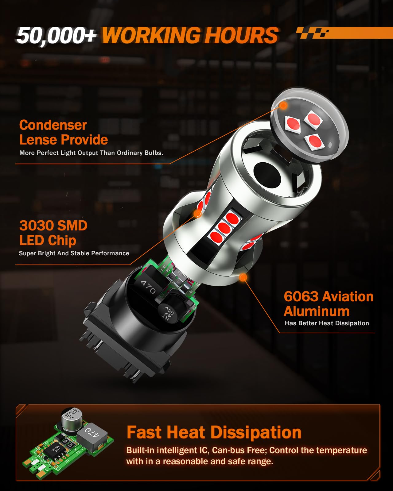 Sealight Led Brake Light Bulbs, 3157 Led Red 3057 4157 T25 3156 Tail Light, Canbus Error Free, 2600 Lumens Red, With Projector L