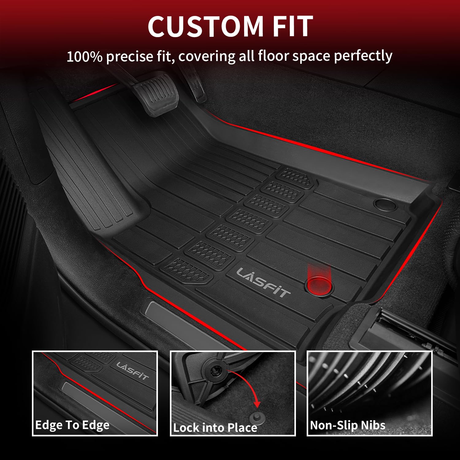 Lasfit Floor Mats & Trunk Mat For Jeep Grand Cherokee L 2021-2025 7-Passenger (Not Fit For 6-Passenger) All Weather Tpe Custom F