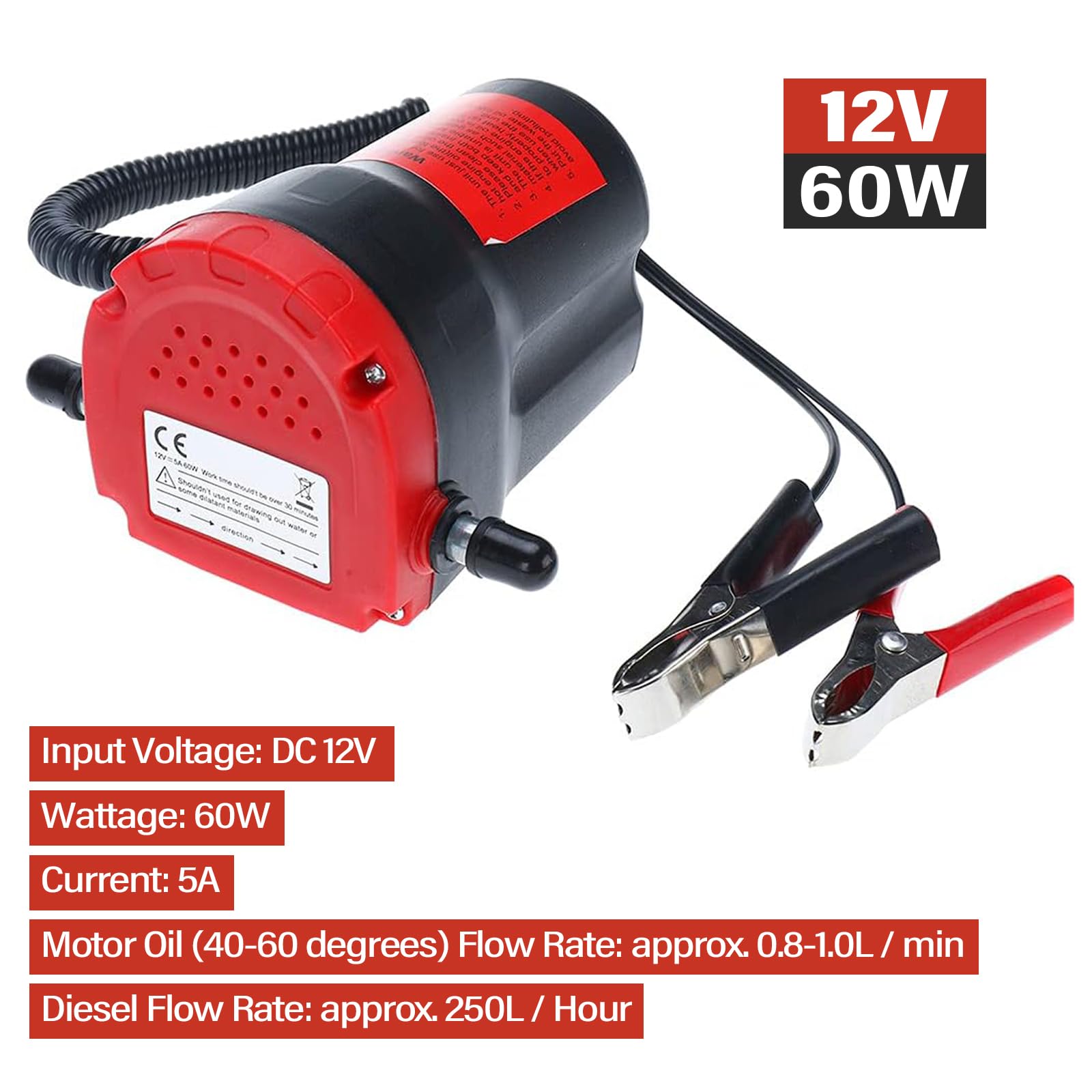 Amarine Made 12V 60W Oil Change Pump Extractor, Oil/Diesel Fluid Pump Extractor Scavenge Oil Change Pump Transfer Suction Transf