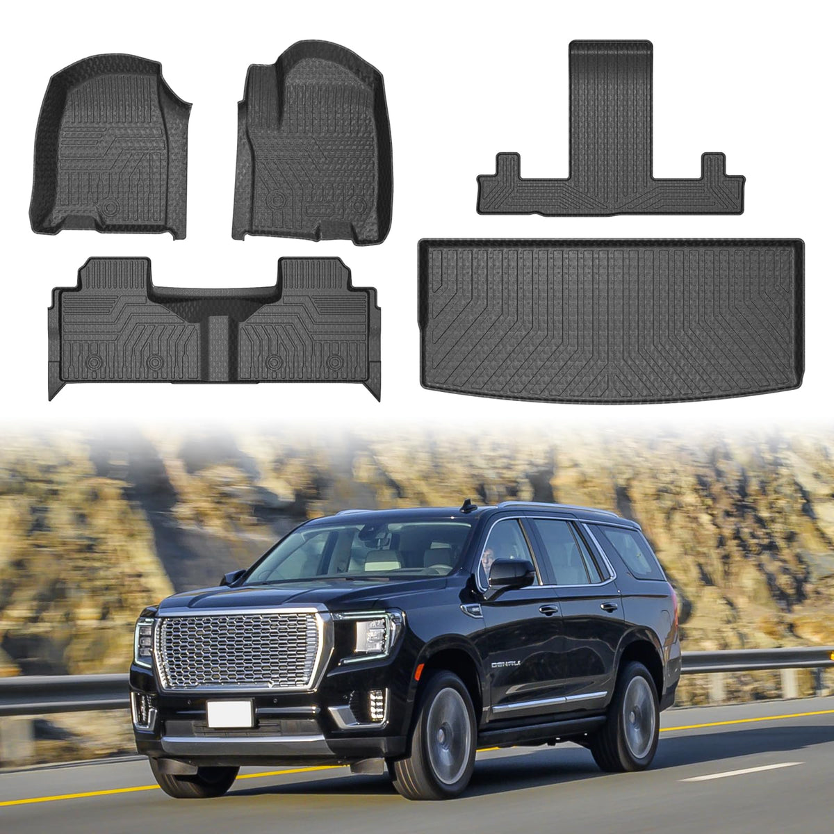 Mixsuper Floor Mats for Chevrolet Tahoe/GMC Yukon 2021-2025 2026, Not for GMC Yukon XL, All Weather Trunk Mat Floor Liners 3 Row