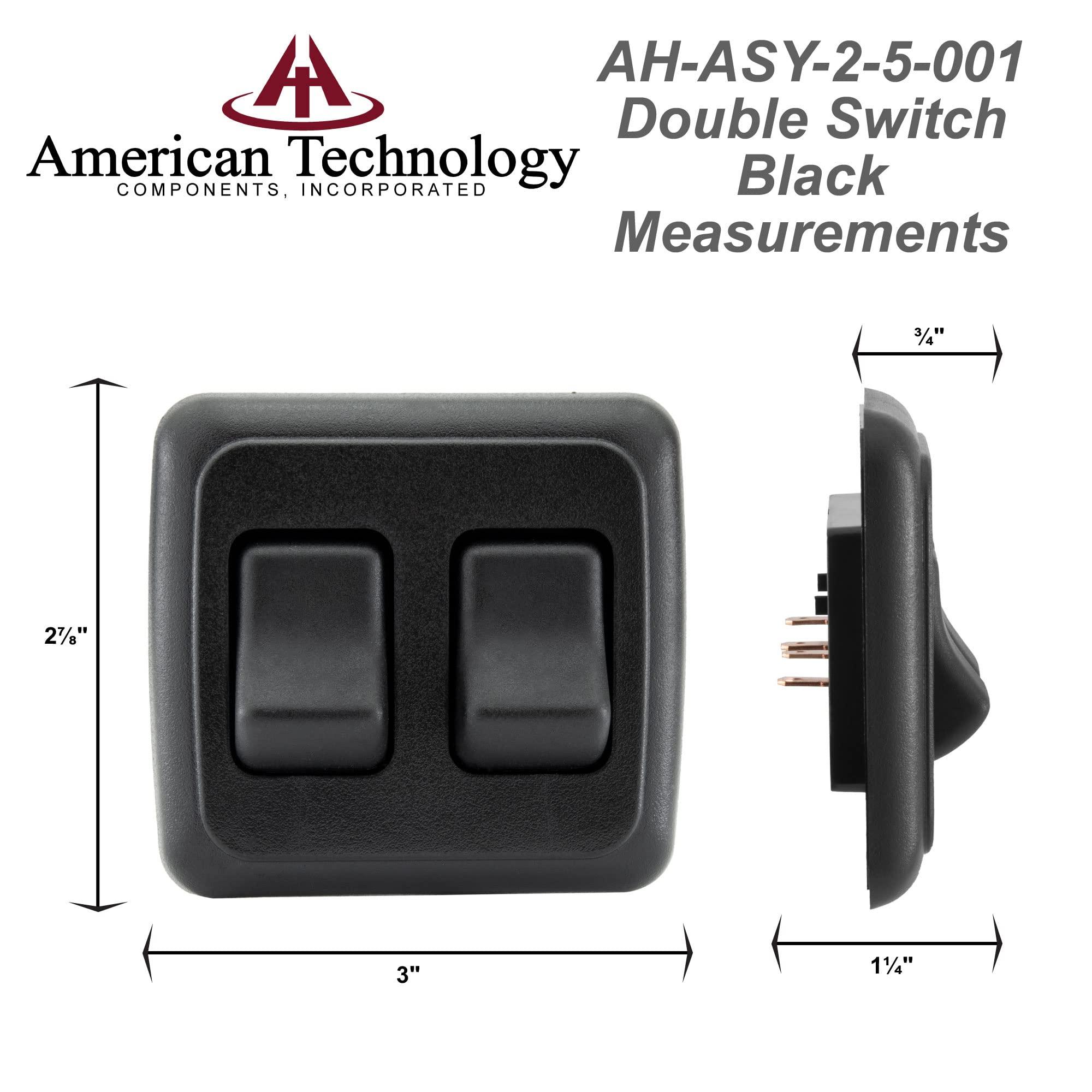 American Technology Components Double Spst On-Off Switch With Bezel, 12-Volt, For Rv, Trailer, Camper (Black)