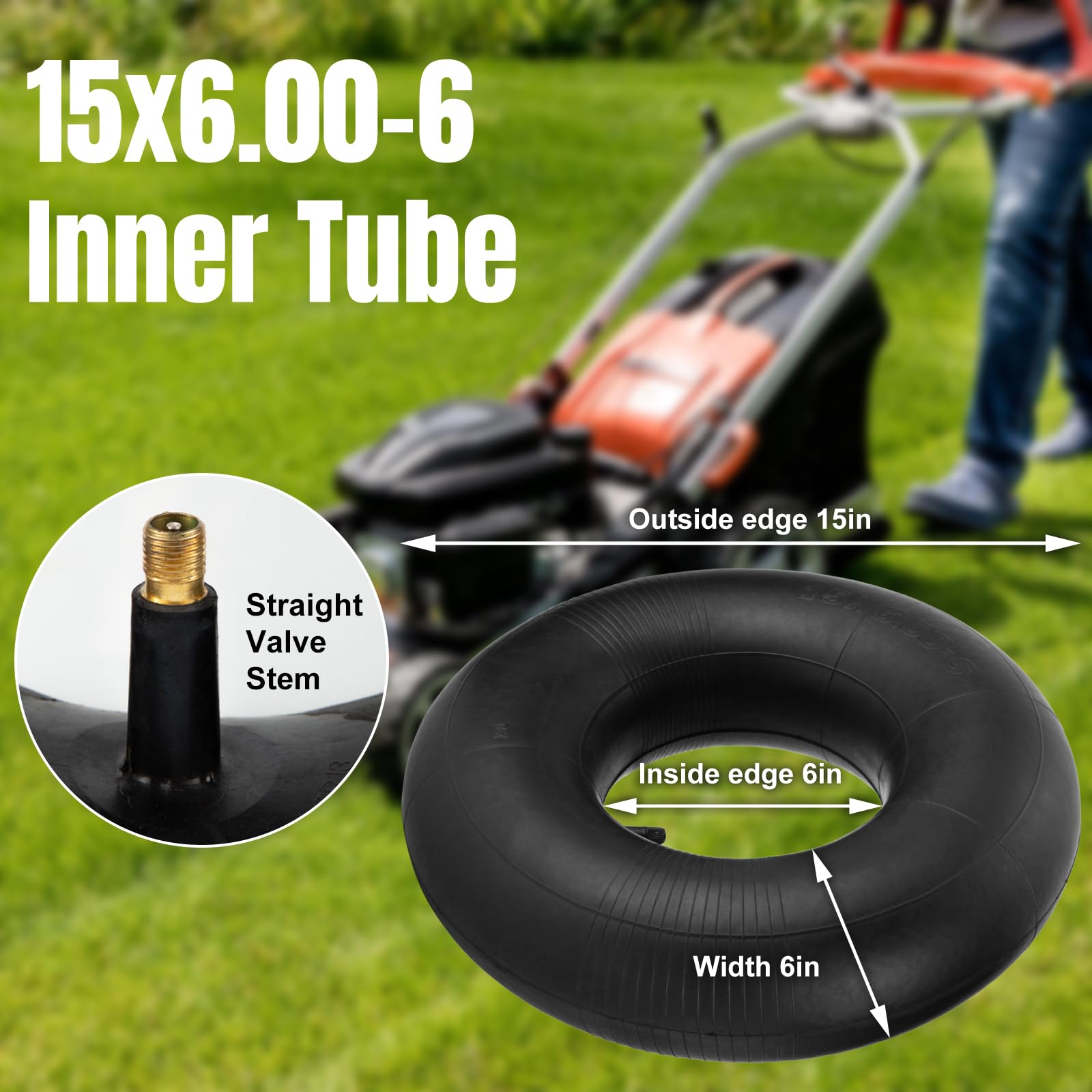 15X6.00-6'' Inner Tubes, 2 Pack Heavy Duty 15X6-6 Replacement Tire Inner Tube With Tr-13 Straight Valve Stem For Lawn Mower, Rid