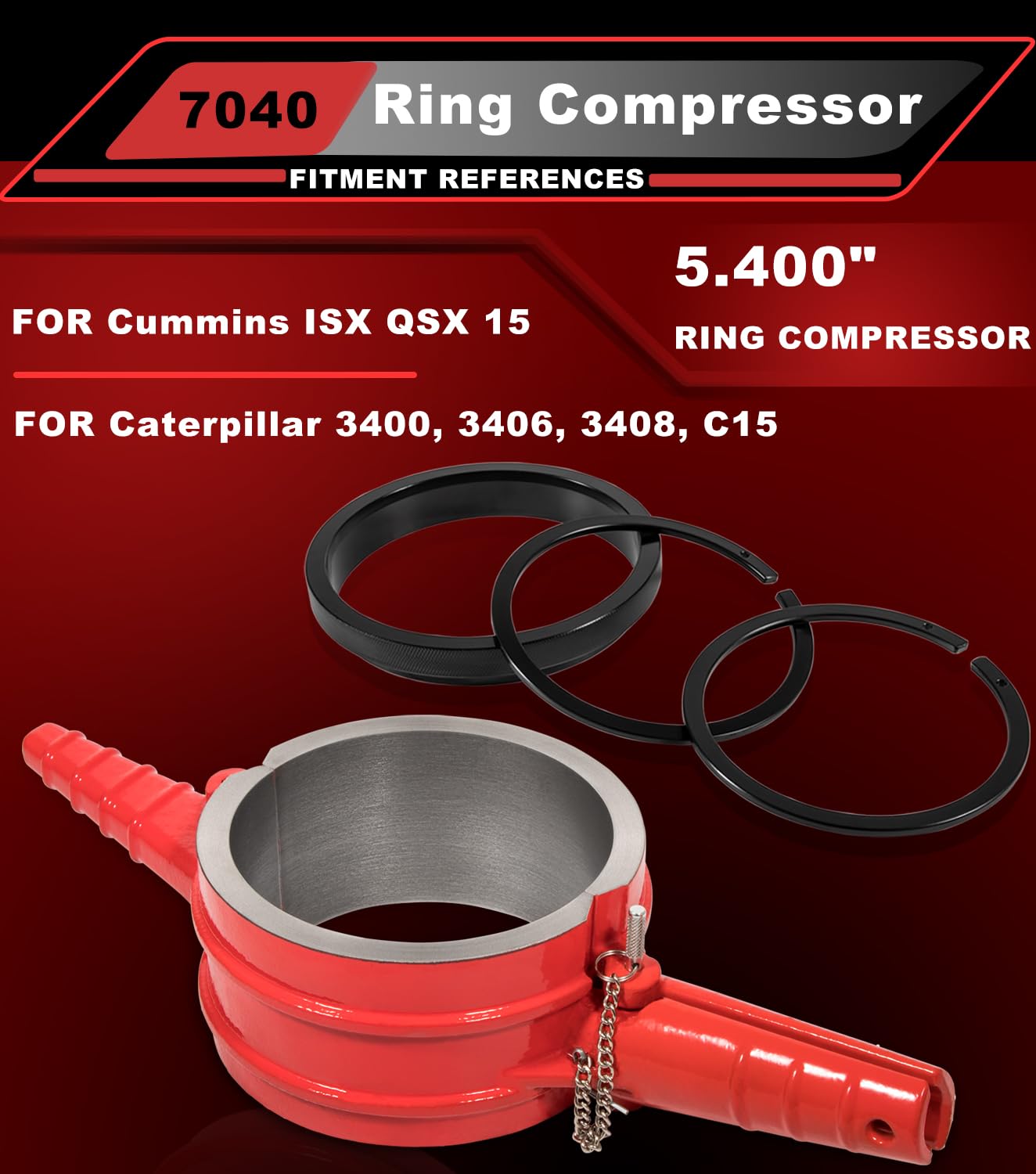 7040 Piston Ring Compressor Tool, Piston Ring Compressor Adapter & Anti-Polishing Ring Kit For Cummins ISX QSX 15, Caterpillar 3