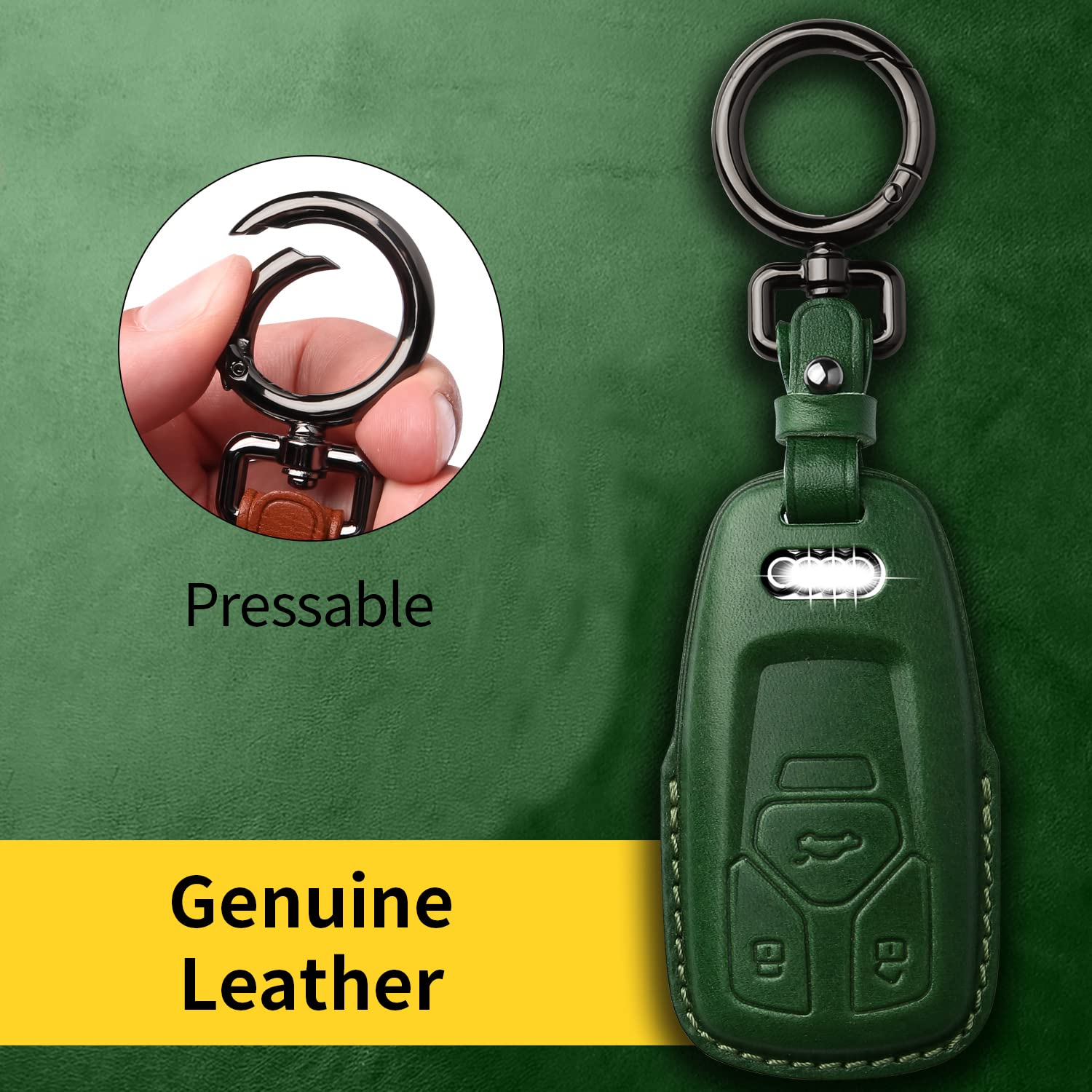 Tukellen For Audi Key Fob Cover Genuine Leather With Keychain,Leather Key Case Protector Compatible Audi A4 Q7 Q5 Tt A3 A6 Sq5 R