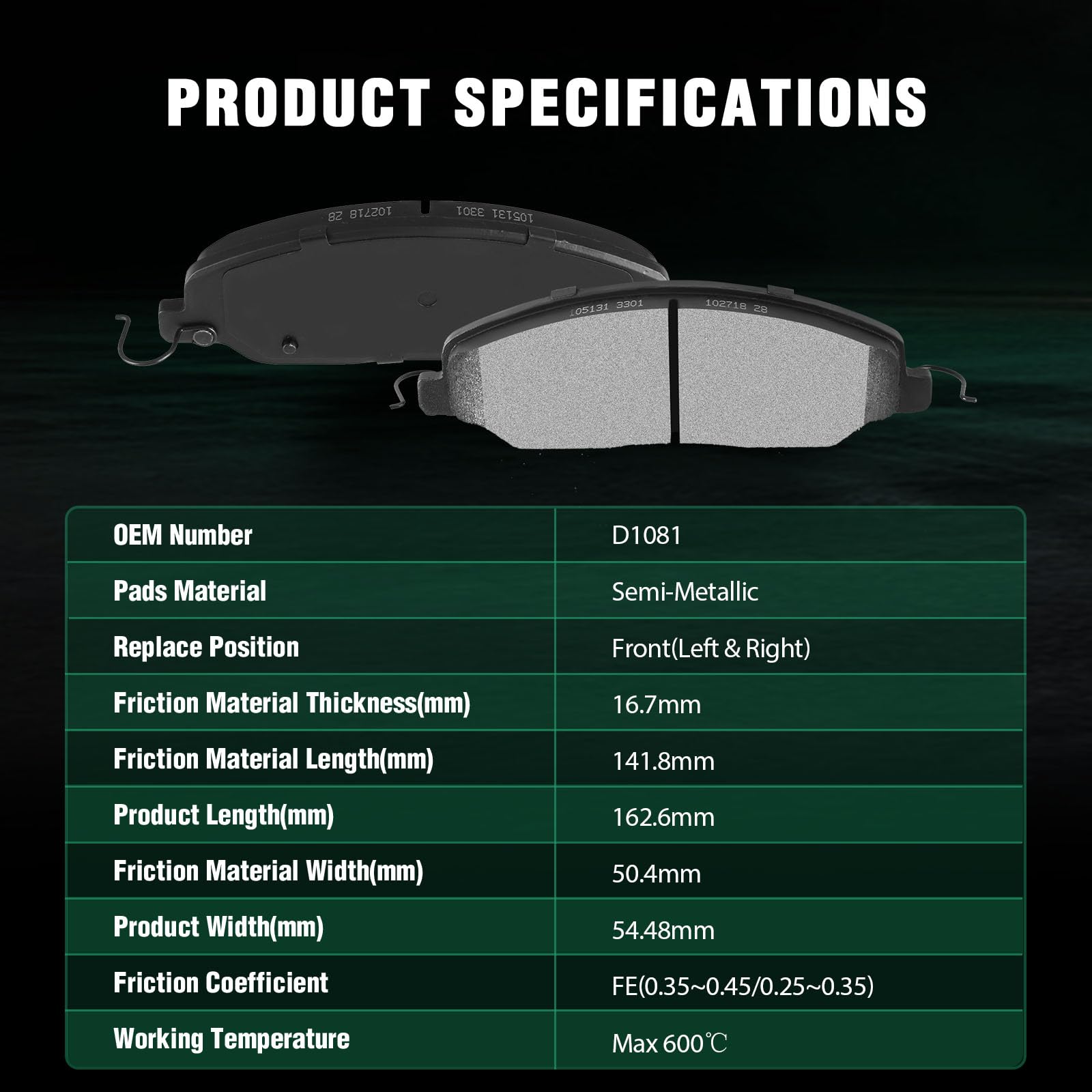 Automuto 4Pcs Front Semi-Metallic Disc Brake Pads Set D1081 For Ford For Mustang 2005-2010