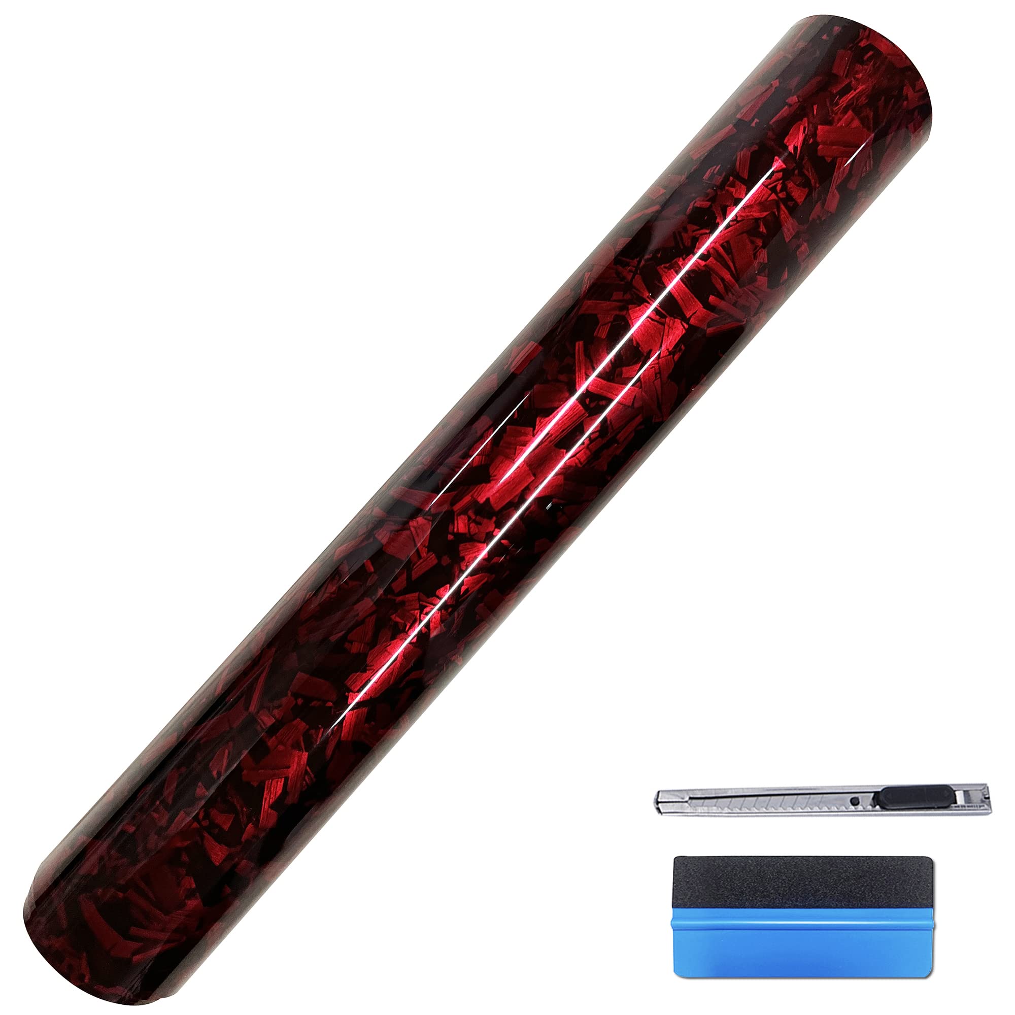 LZLRUN Forged Gloss Red Carbon Fiber Vinyl Wrap Roll Air Release Sticker Sheet Film DIY Decal Car Auto Vehicle Morotcycle Self A