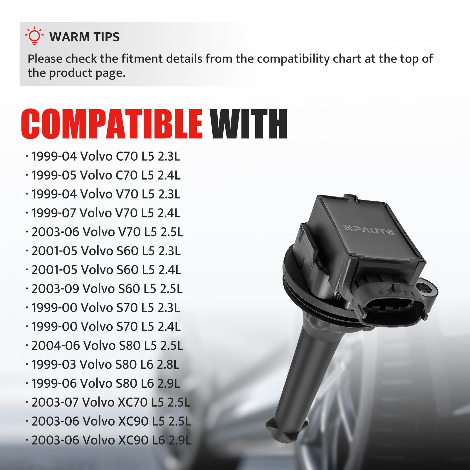 Ignition Coil Pack Replacement For Volvo L5 2.3 2.4 2.5 2003 2004 2005 2006 2007 Volvo V70 Xc70 Xc90 S80 S60, S60 C70 V70 S70, L