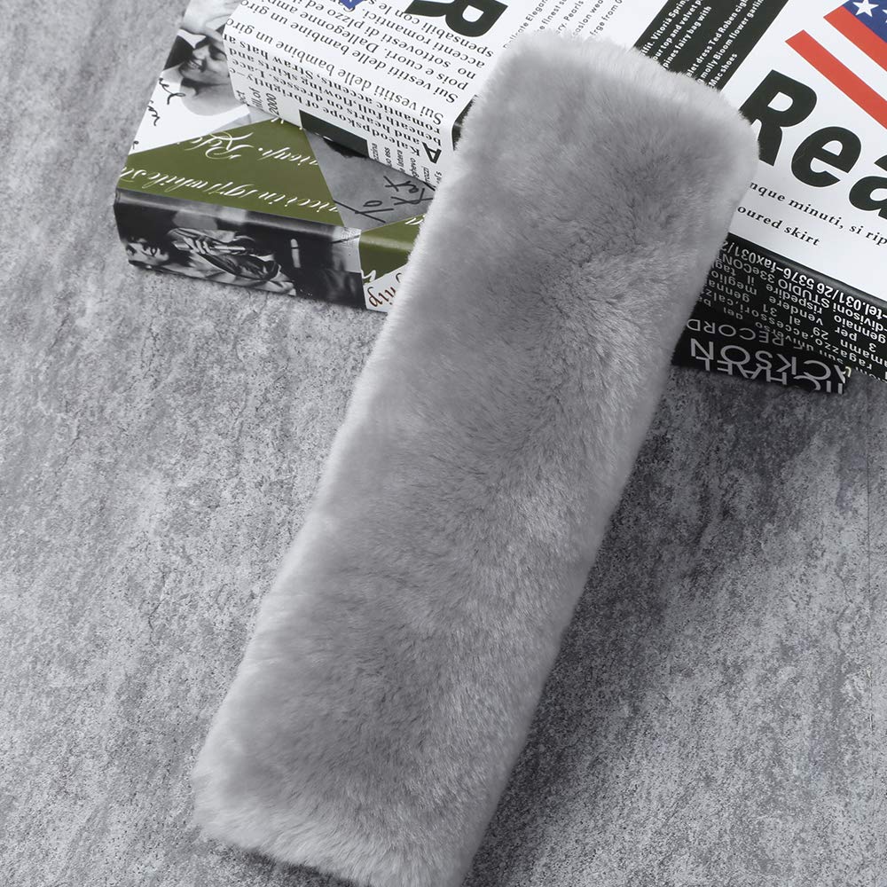 OGLAND Sheepskin Car Seat Belt Pad, 2 Pack Soft Shoulder Cushion Cover, Natural Merino Wool, Misty Gray, Car Accessories