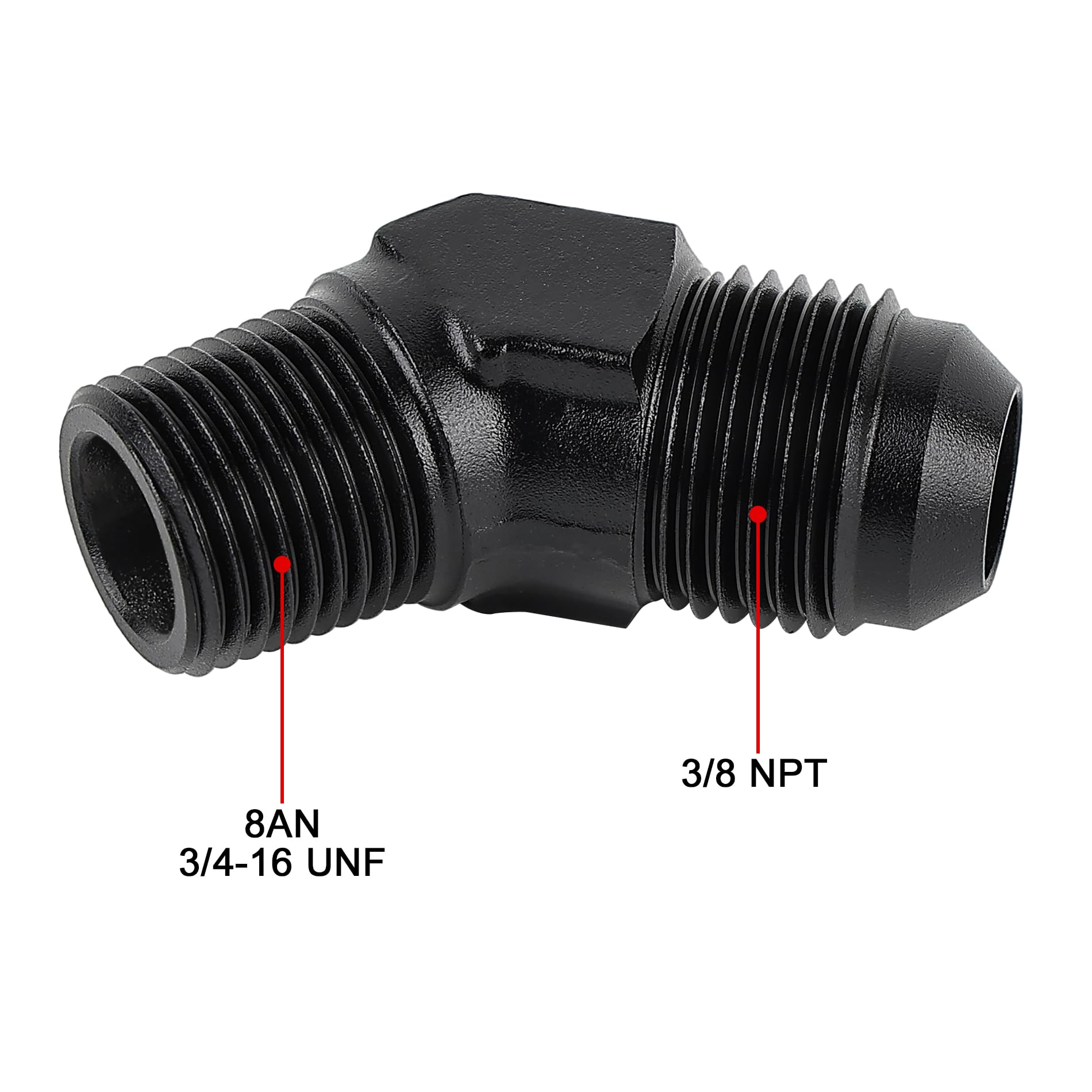 Evil Energy 8An Male Flare To 3/8'' Npt Pipe 45 Degree Fitting Adapter Aluminum Black