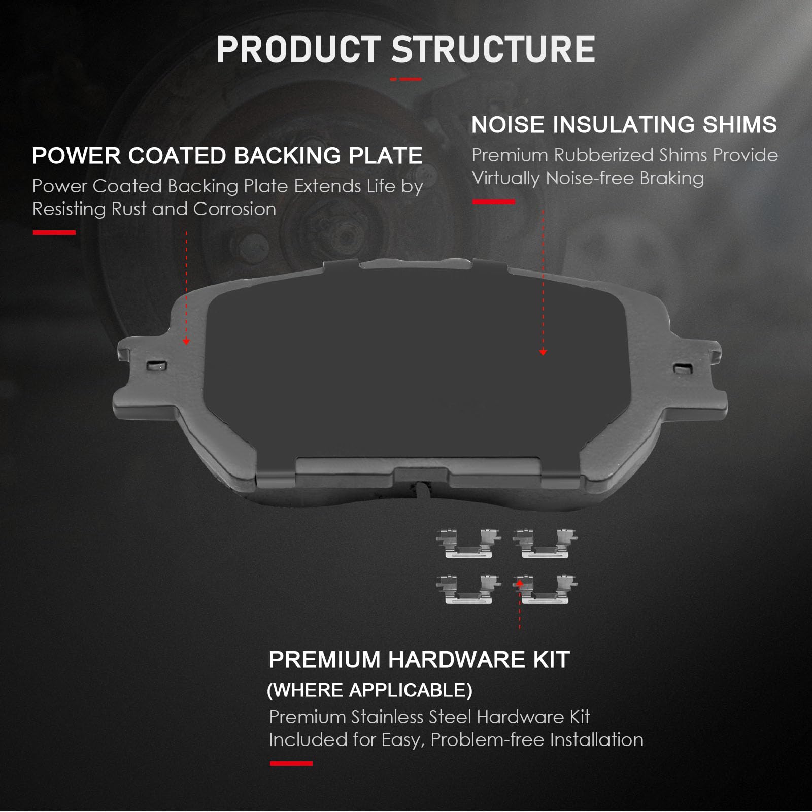 Cciyu D908 4Pcs Front Ceramic Brake Pads Kits 2006 For Lexus Gs300,2009-2015 For Lexus Is250,2002-2006 For Toyota For Camry