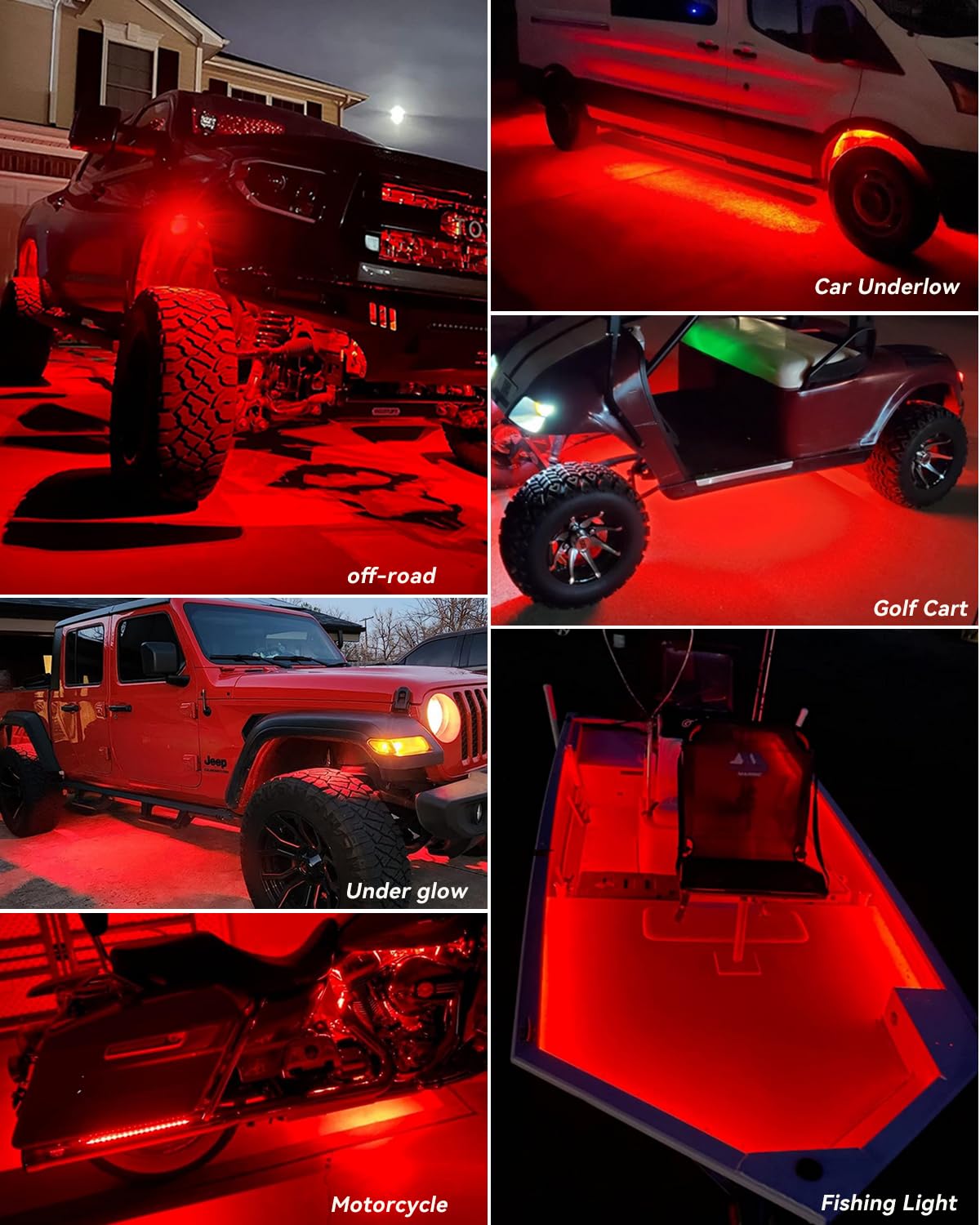 Car Led Strip Lights 24' Connectable Red 12V Led Light Strip For Cars Golf Cart Boat Marine Motorcycle Interior & Exterior Waterproof Led Strip, 4Pack