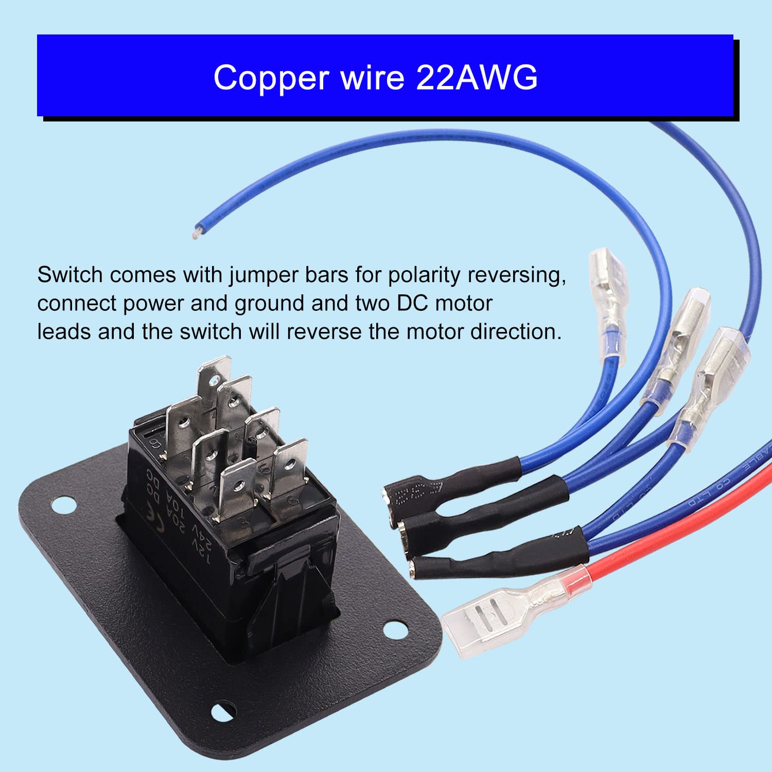Weideer 20A 12V Polarity Reversing Momentary Rocker Switch Dc Motor Control 7Pin Up Down Blue Led Winch In/Out Switch With Alumi