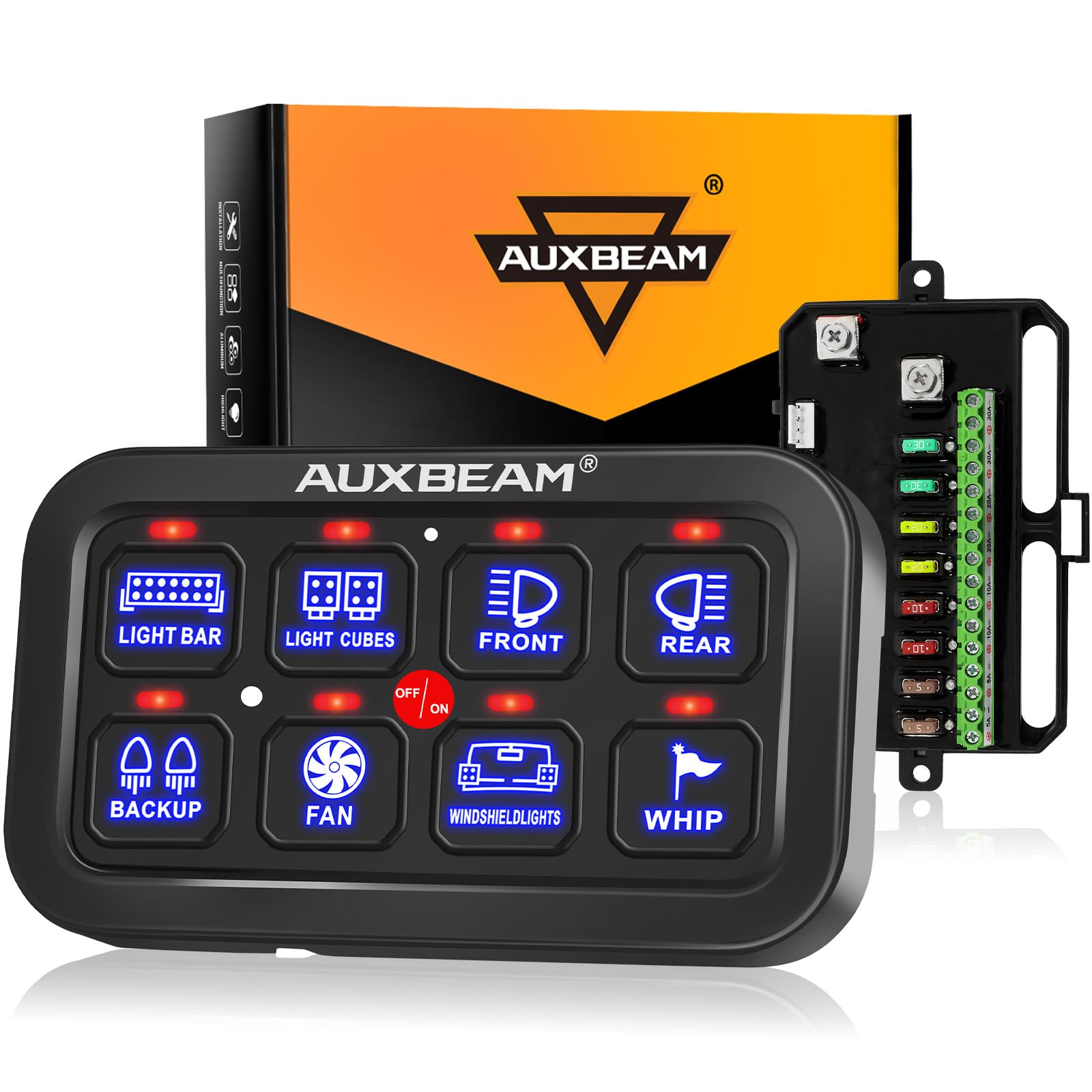 Auxbeam 8 Gang Switch Panel BA80 Automatic Dimmable LED Touch Control Panel Box Electronic Relay System Car Touch Switch Box Uni
