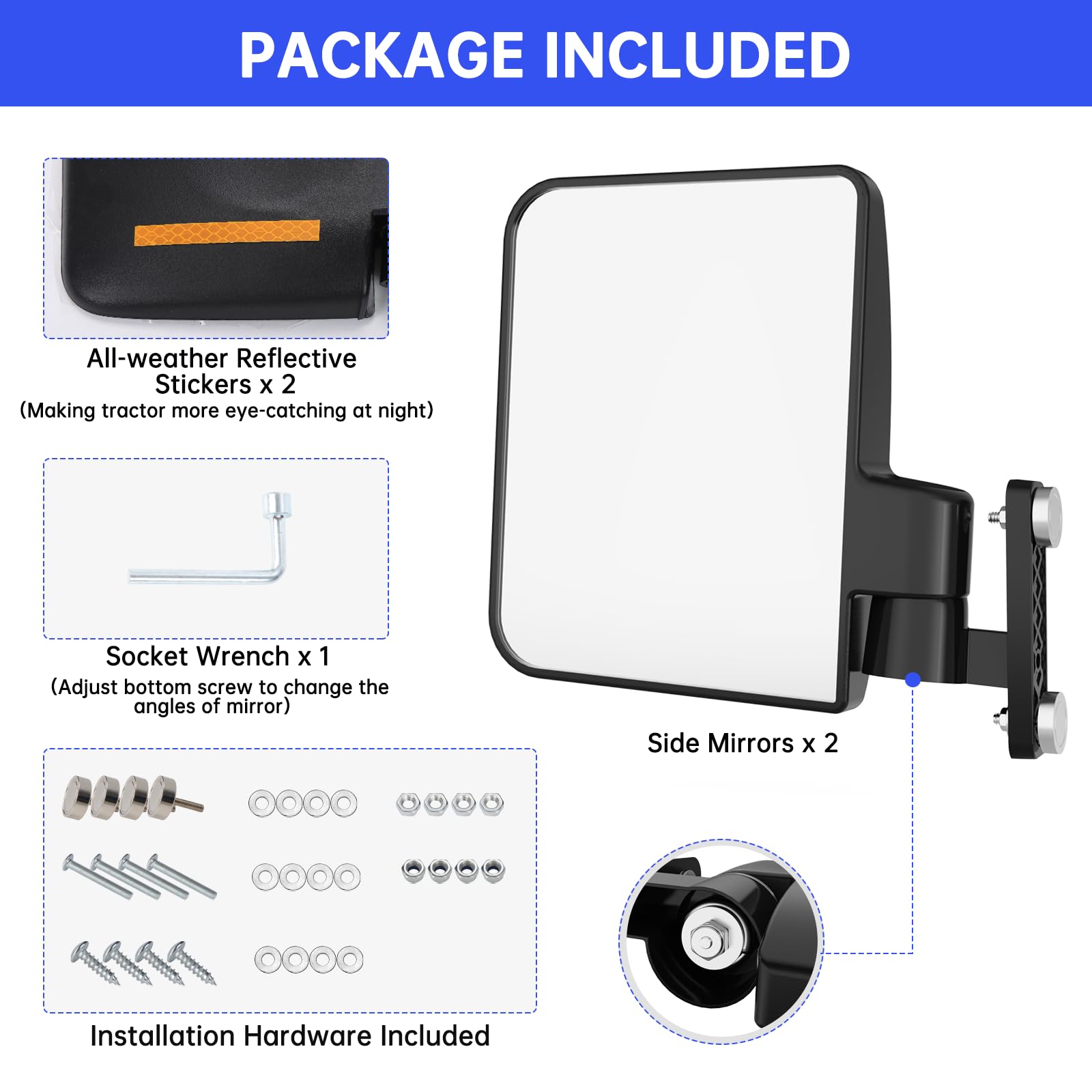 Piclafe Universal Magnetic Side Mirrors for Golf Cart, Tractors, Forklifts, Lawn Movers, Lift Trucks, Compatiable with Yamaha Cl