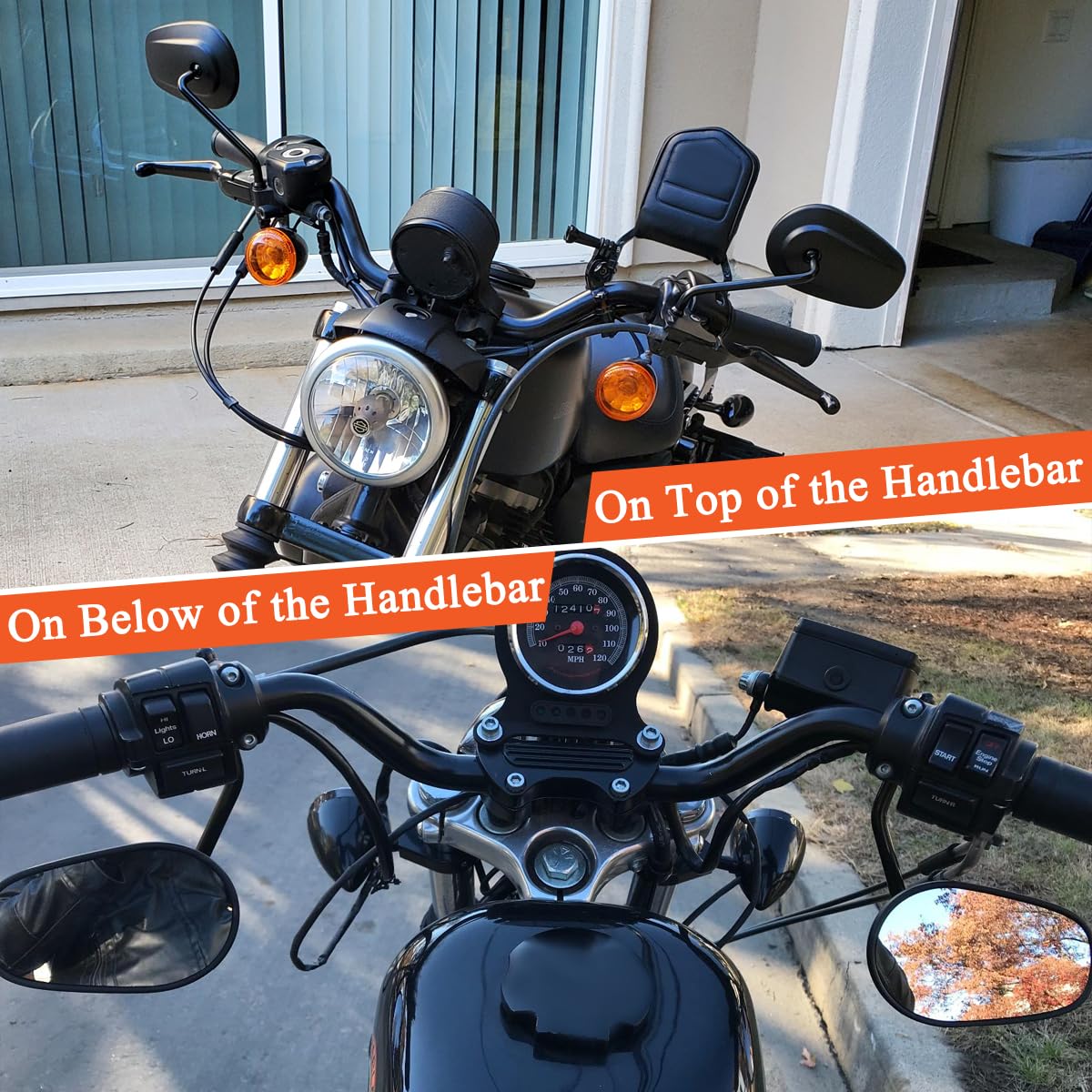 Fovplue Handlebar Mount Mirrors,Left & Right Side Long Stem Rearview Mirrors For 1982-2024 Harley Models,For Cvo Dyna Electra Glide Road Glide Road King Softail Street Glide Sportster 1200 883,Black