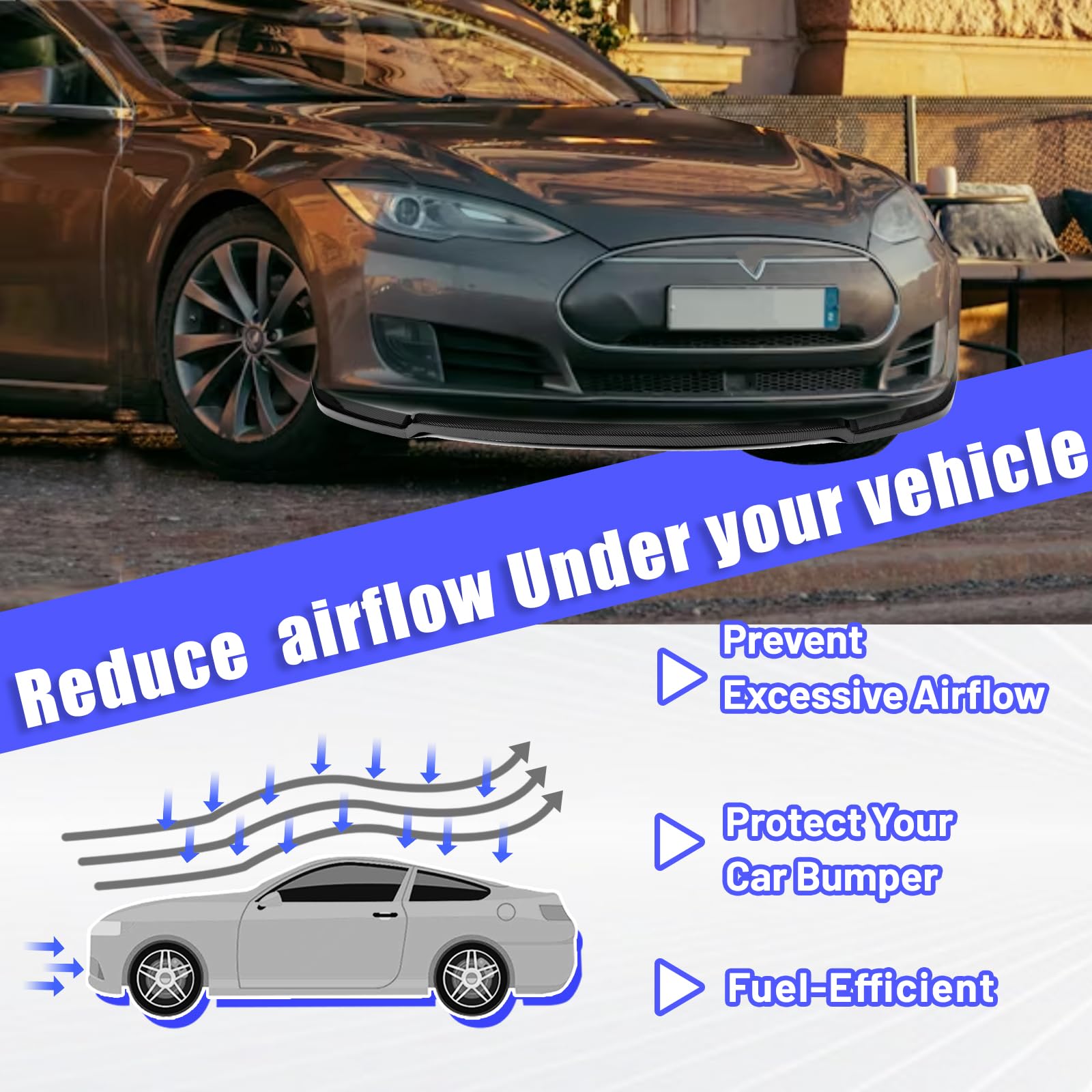 KUAFU 3Pcs Front Bumper Lip Splitter Compatible with 2016-2020 Tesla Model X Under Chin Spoiler Air Dam Body Kit Carbon Fiber Co