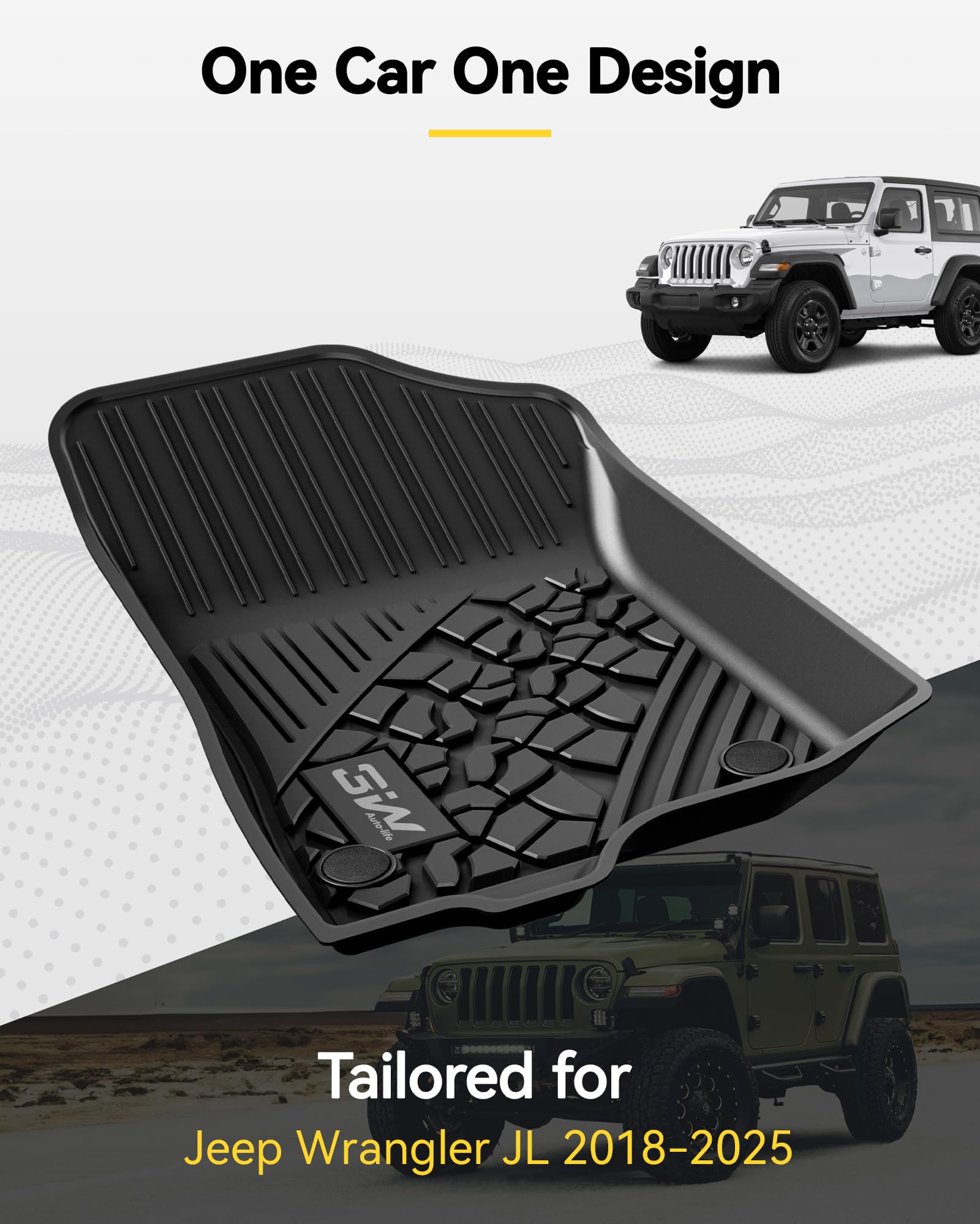 3W Floor Mats&Cargo Liner Fit For Jeep Wrangler Jl 2018-2024 Unlimited 4-Door Sahara Willys Rubicon Without Subwoofer (Non Jk Or 4Xe) All-Weather Tpe Floor Liner And Trunk Full Set Car Mats