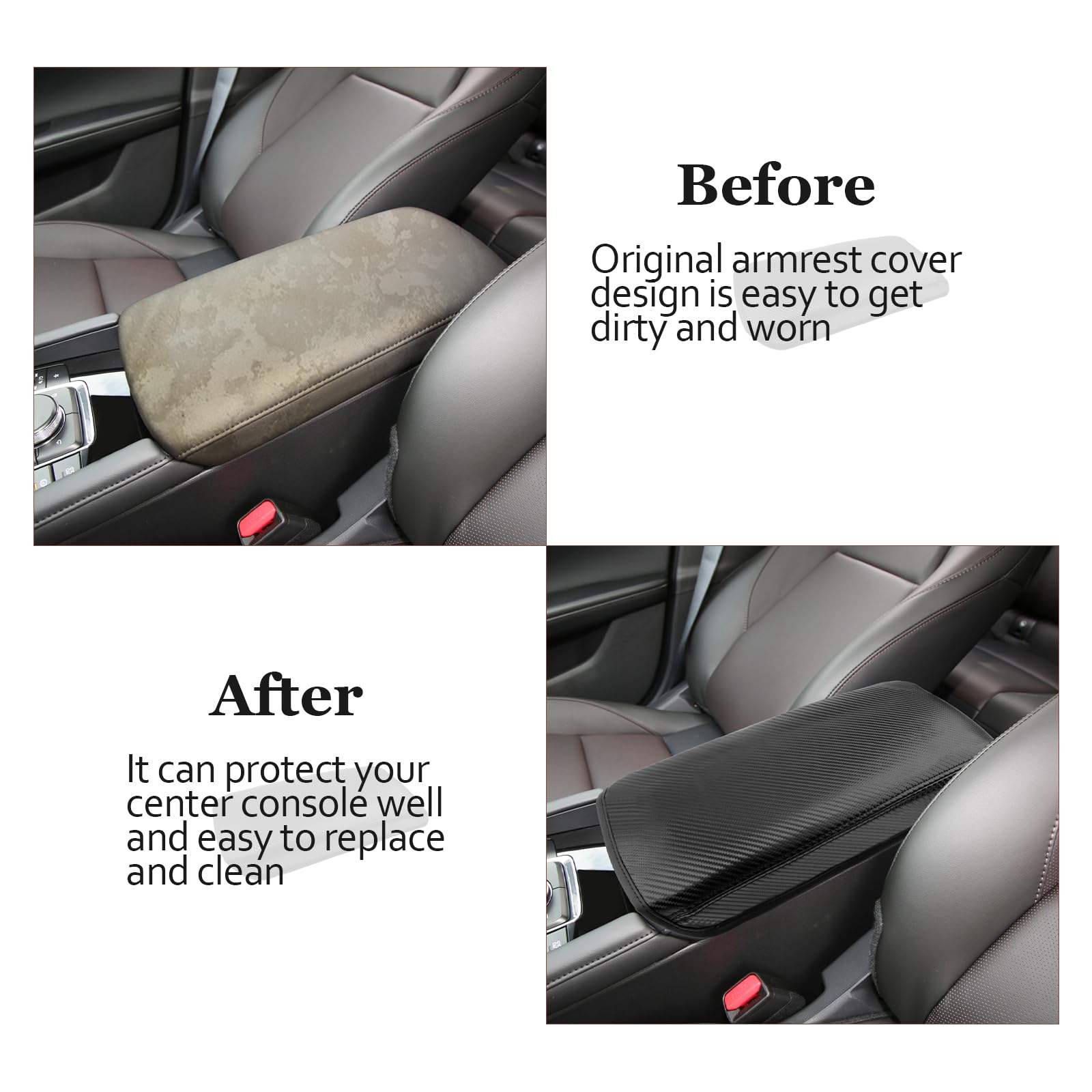 Sktu For 2019 2020 2021 2022 2023 2024 Mazda 3 Mazda3 Center Console Cover 2023 2024 Mazda3 Armrest Pad 2024 Mazda3 Bp Seat Box Cover Automotive Car Center Console Soft Cushion (Carbon Fiber)