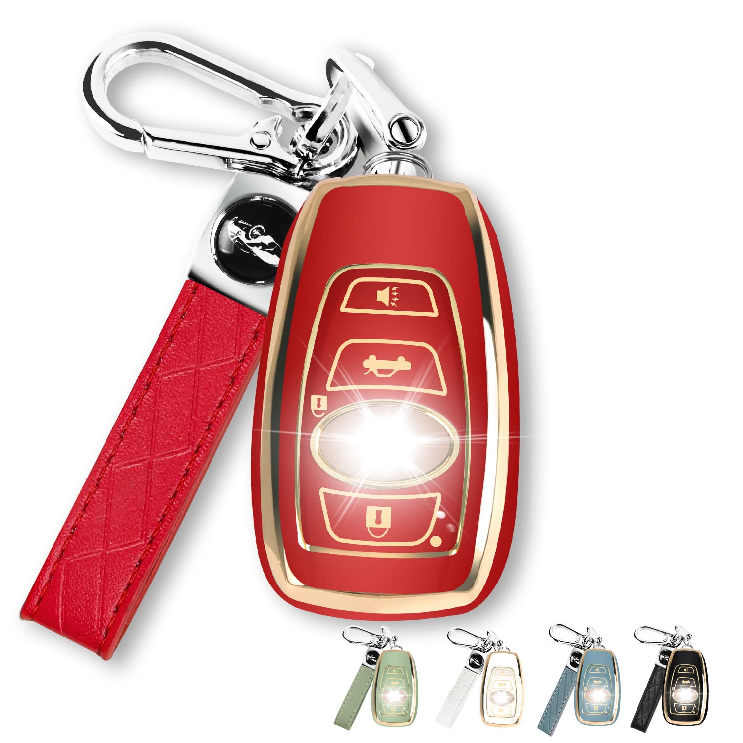 Qbuc For Subaru Key Fob Cover Case With Genuine Leather Keychain For Subaru Forester Crosstrek Ascent Outback Legacy Wrx Etc (Re