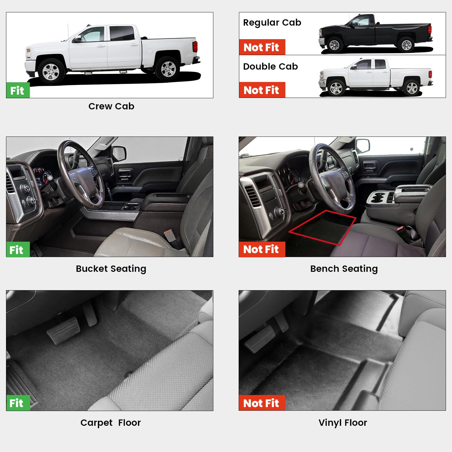 Lasfit Floor Mats For Chevrolet Chevy Silverado/Gmc Sierra 1500 Crew Cab 2014-2018, Slv/Sra 2500Hd 3500 Hd Crew Cab 2015-2019, W