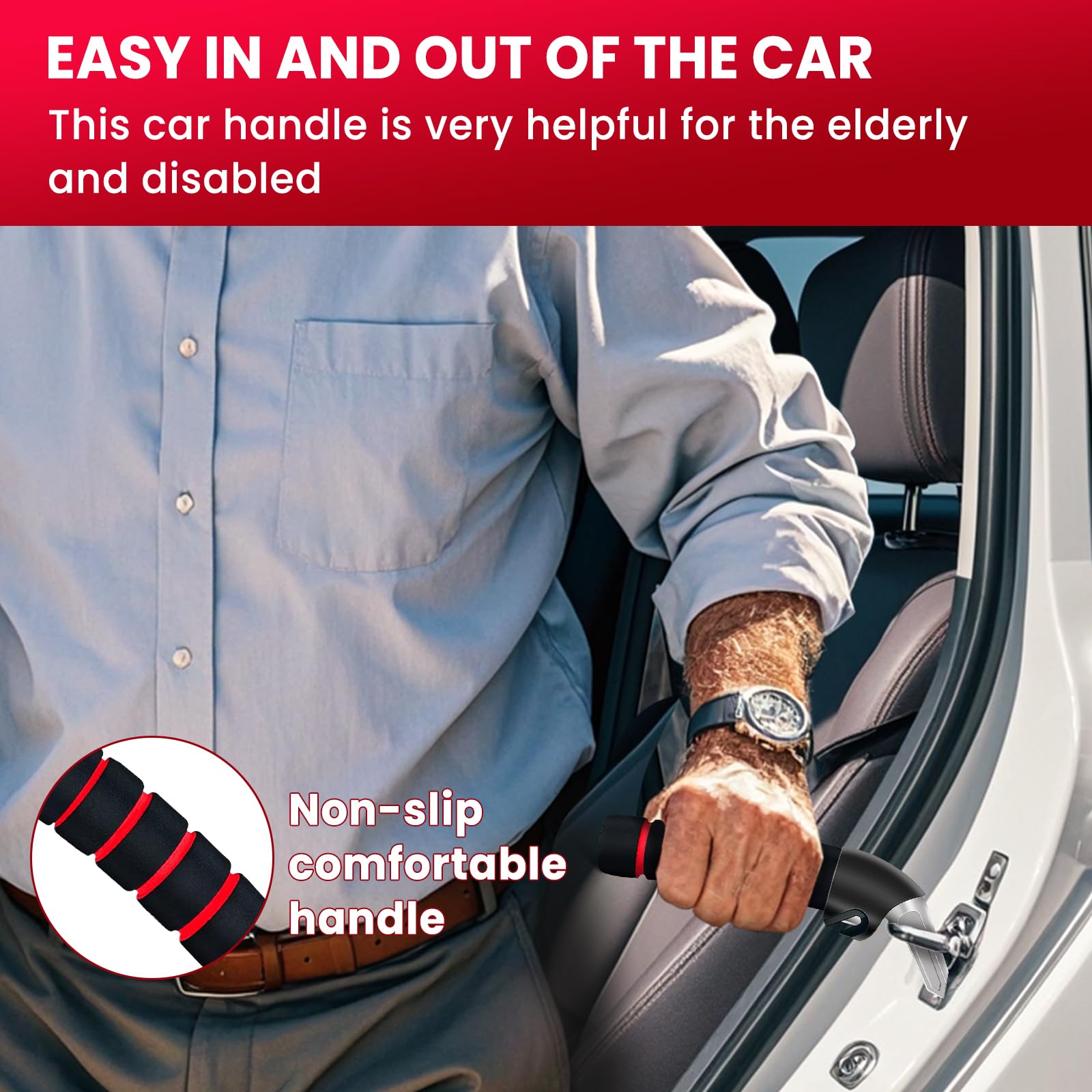 Kounatsuri Portable Car Assist Handle - Auto Multifunction Car Armrest For Elderly & Seniors & Handicap (1Pack Red Handle And 2P