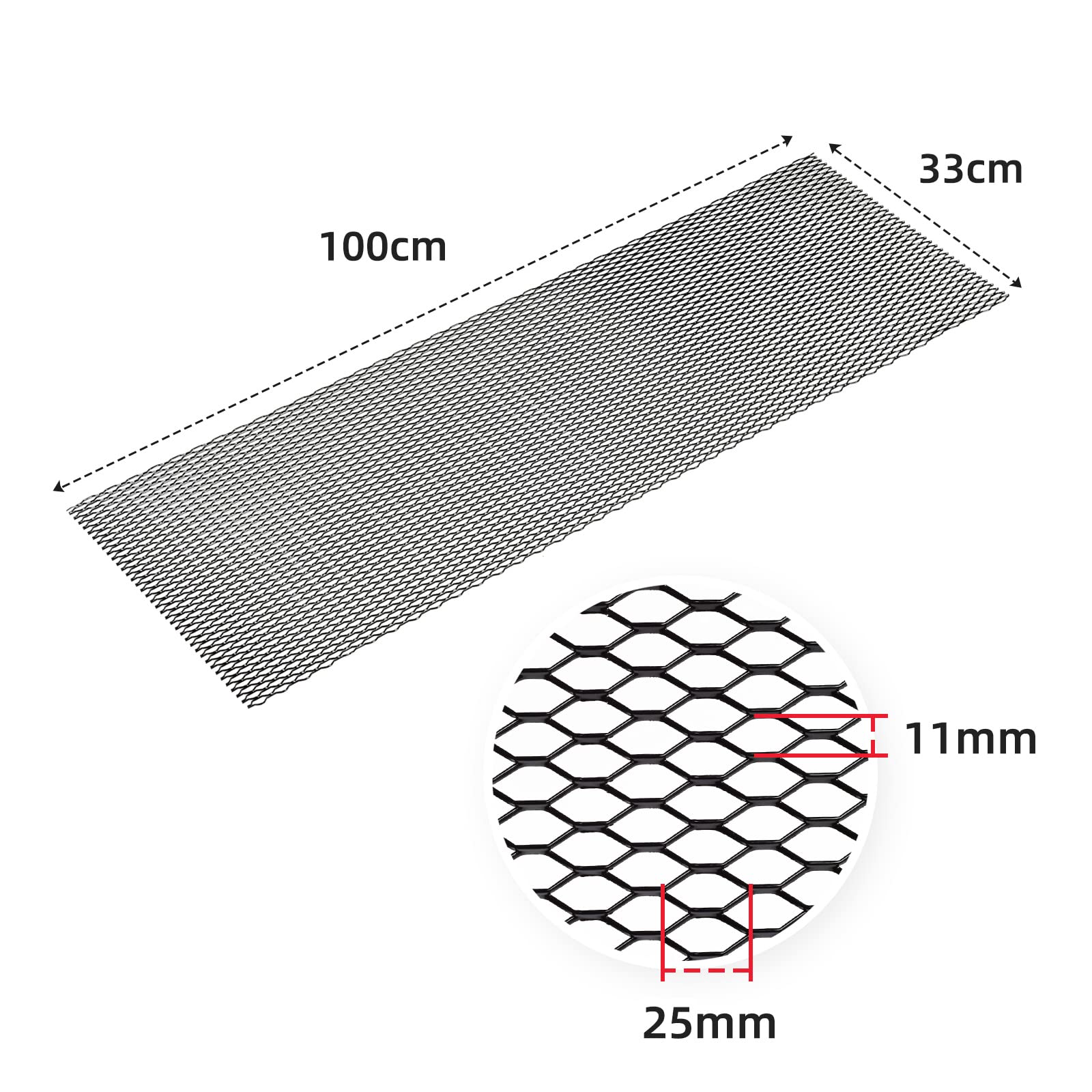 Aggauto Universal 40X13 Car Grill Mesh - Aluminum Alloy Automotive Grille Insert Bumper 11X25Mm Hexagon Hole, One Of The Most Multifunctional Shape Grids 100X33Cm Black