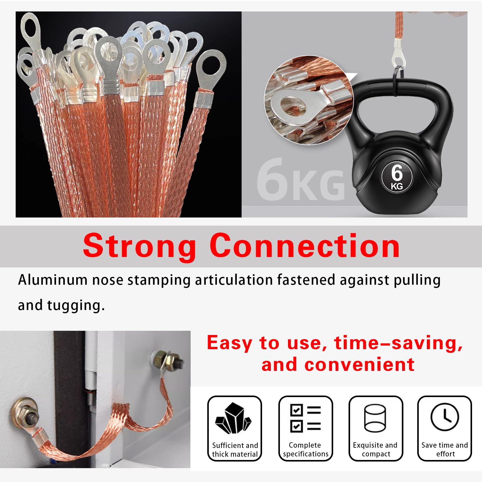 GKmow 5 PCS Automotive Engine Grounding Strap, Flexible Tensile-Resistant Copper Braided Distribution Box Bridge Jumper, Car Mul