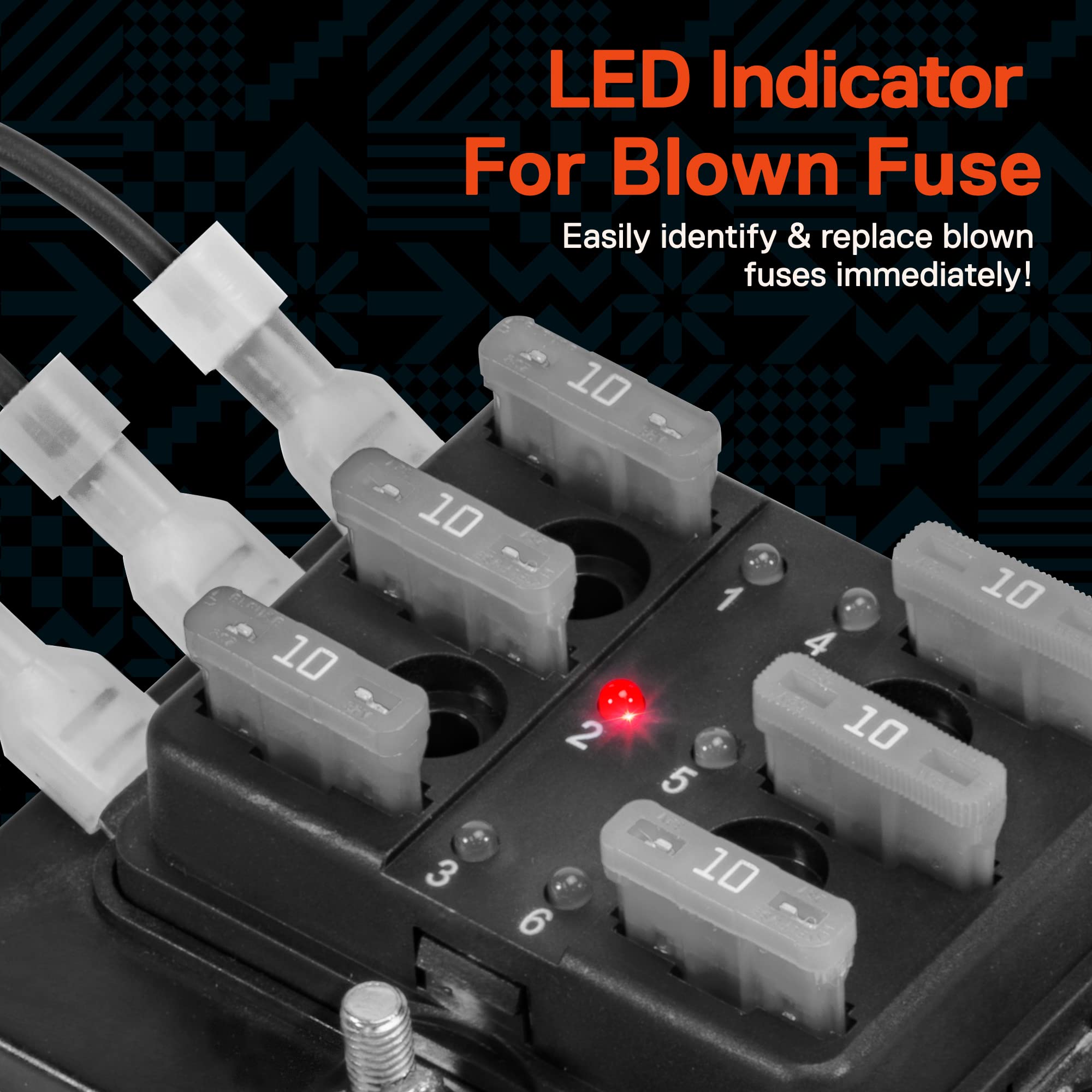 True Mods 6 Way Blade Fuse Box for Automotive [ATC/ATO Blade Fuses] [100 Amp][LED Indicator] [Protection Cover] [10-30V DC; 12V]
