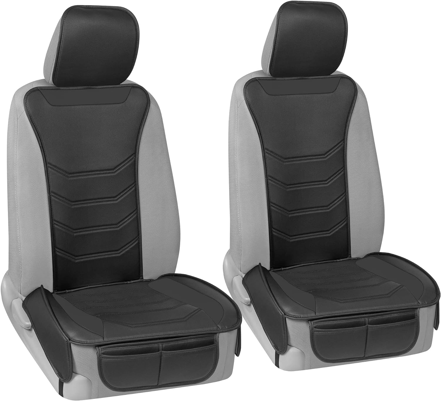 Motor Trend Luxefit Black Seat Covers For Cars Trucks Van Suv (2 Pack), Premium Faux Leather Car Seat Covers, Easy To Install Au