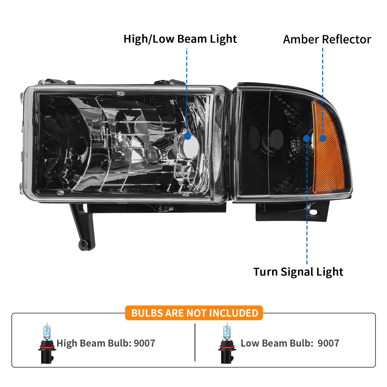 Dwvo Headlights Assembly Compatible With 1994-2001 Dodge Ram 1500/1994 1995 1996 1997 1998 1999 2000 2001 2002 Dodge Ram 2500 35