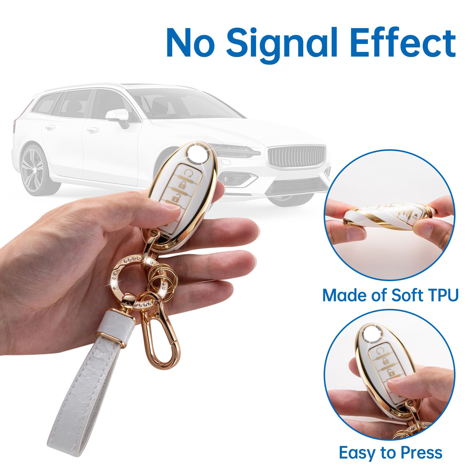 Cacarlike For Nissan Key Fob Cover With Nissan Keychian, Car Key Fob Case Compatible With Nissan Altima Rogue Sentra Pathfinder