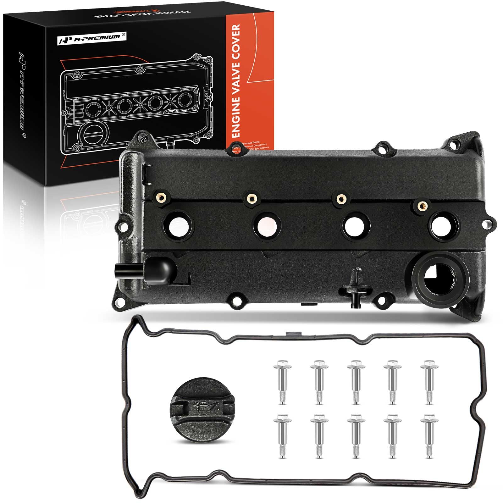 A-Premium Engine Valve Cover Kit, With Oil Filler Cap & Bolts & Gasket, Compatible With Nissan Altima 2002-2006, Sentra 2002-200