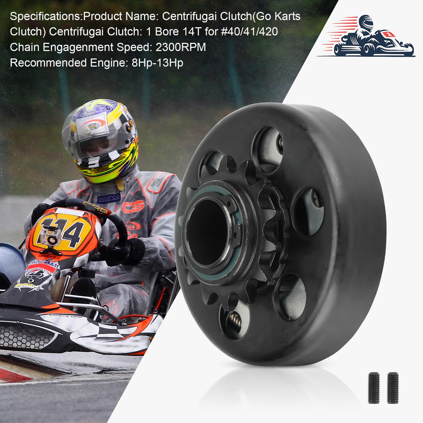 Go Kart Clutch 1'' Bore 14T For #40/41/420 Chain, Centrifugal Clutch Fit For Minibike Mini Motorcycles 2-6.5Hp 212Cc Engines, Up